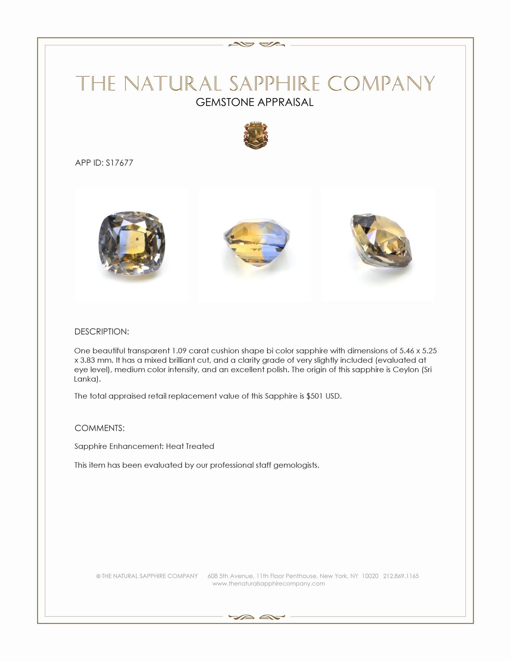 1.09 Ct. Bi Color Sapphire from Ceylon (Sri Lanka)