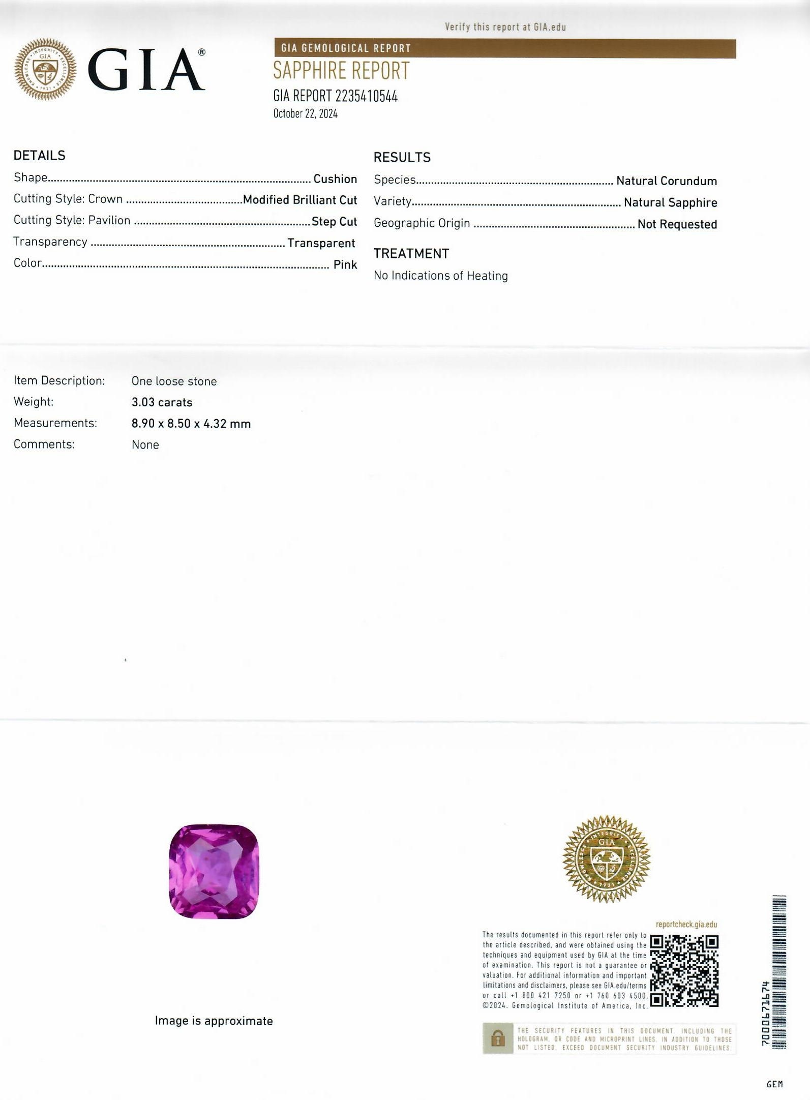 3.03 Ct. Pink Sapphire from Ceylon (Sri Lanka)