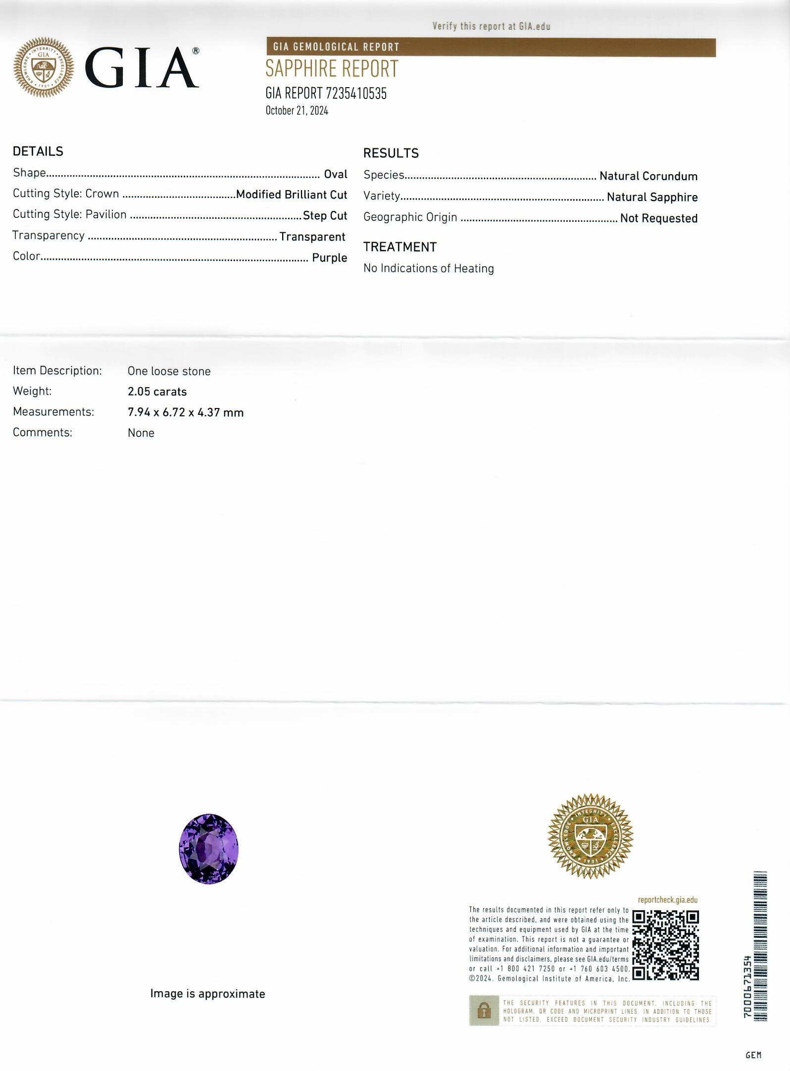 2.05 Ct. Purple Sapphire from Ceylon (Sri Lanka)