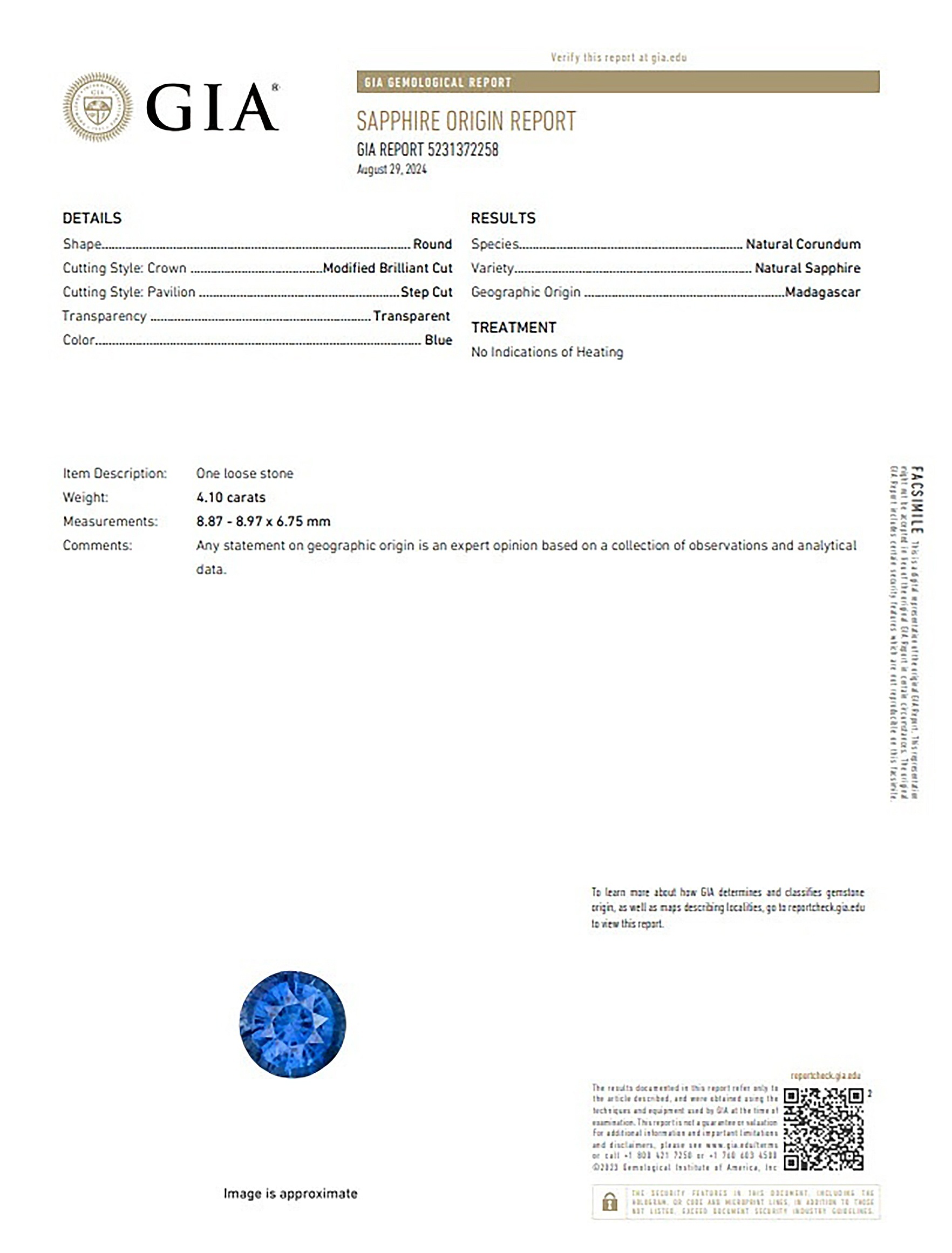 4.10 Ct. Blue Sapphire from Madagascar