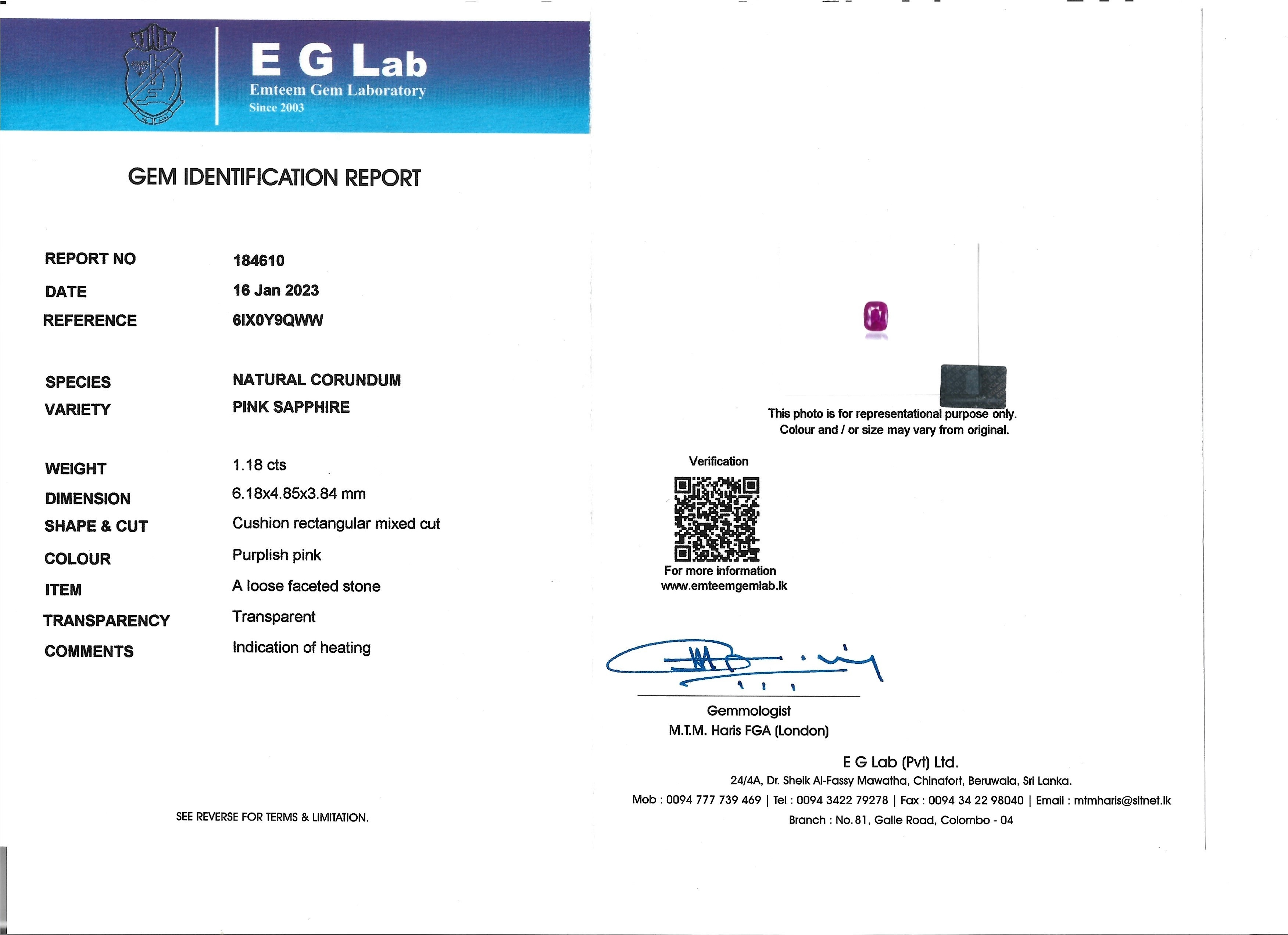 1.18 Ct. Purplish Pink Sapphire from Ceylon (Sri Lanka)