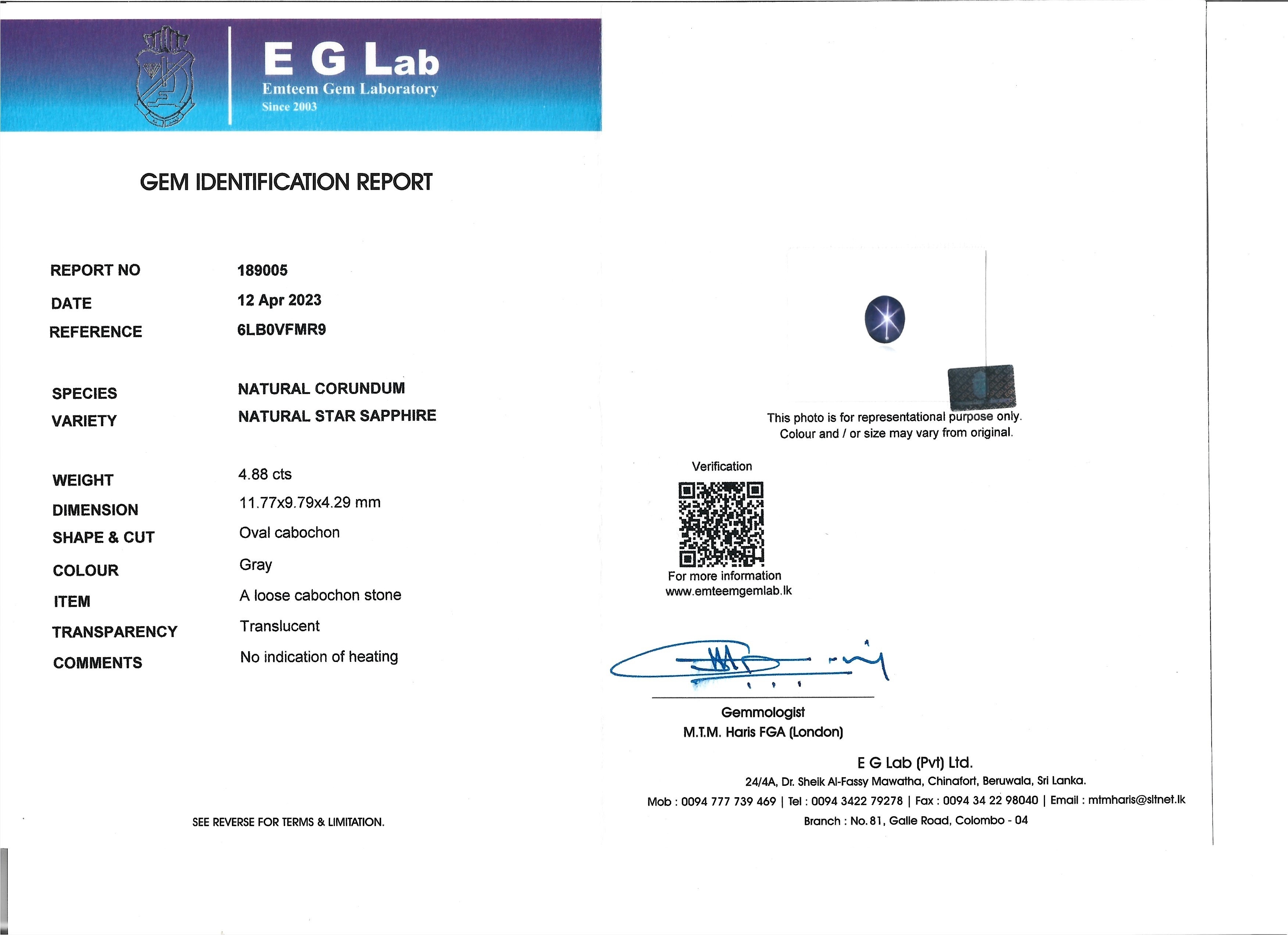 4.88 Ct. Grey Star Sapphire from Ceylon (Sri Lanka)