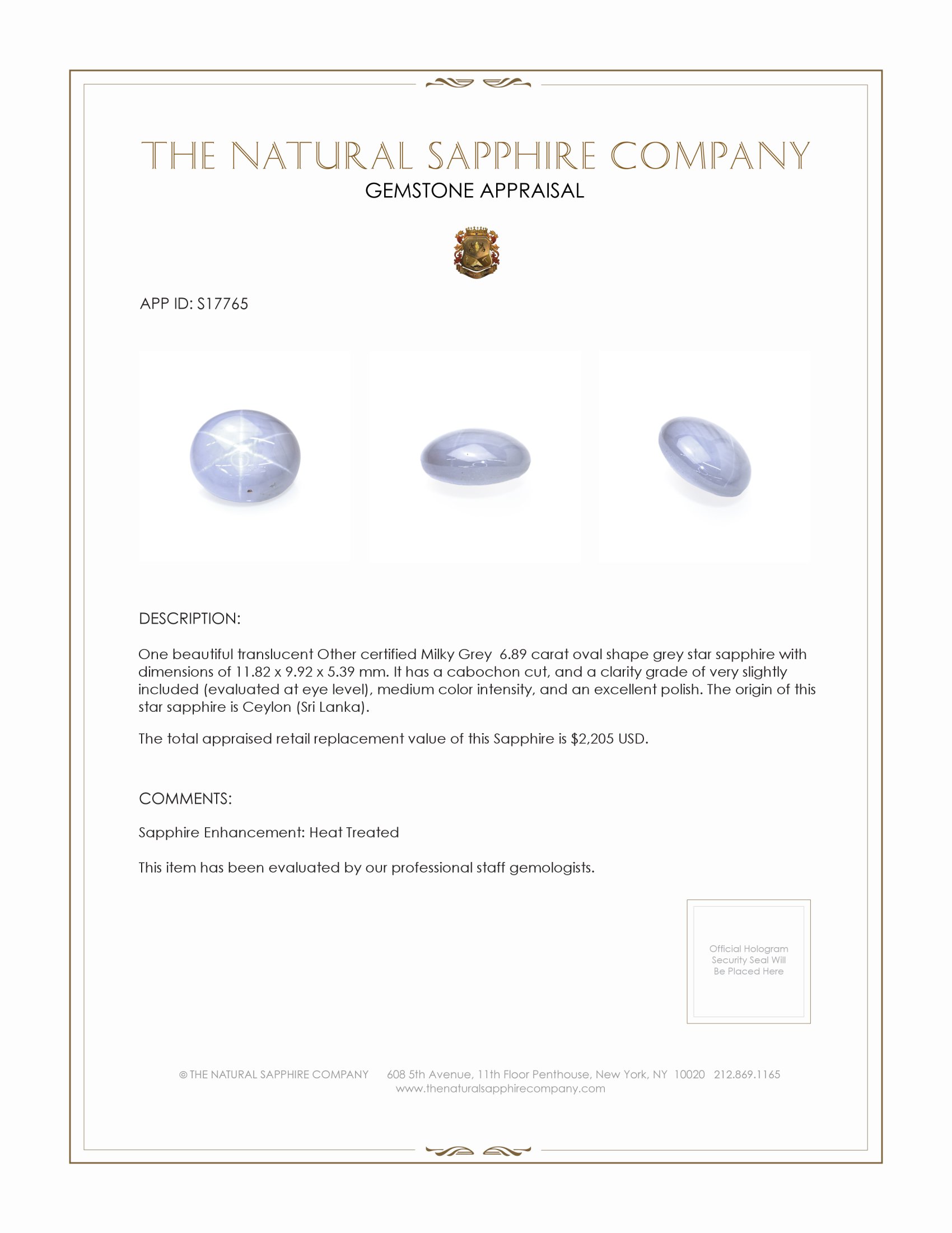 6.89 Ct. Grey Star Sapphire from Ceylon (Sri Lanka)