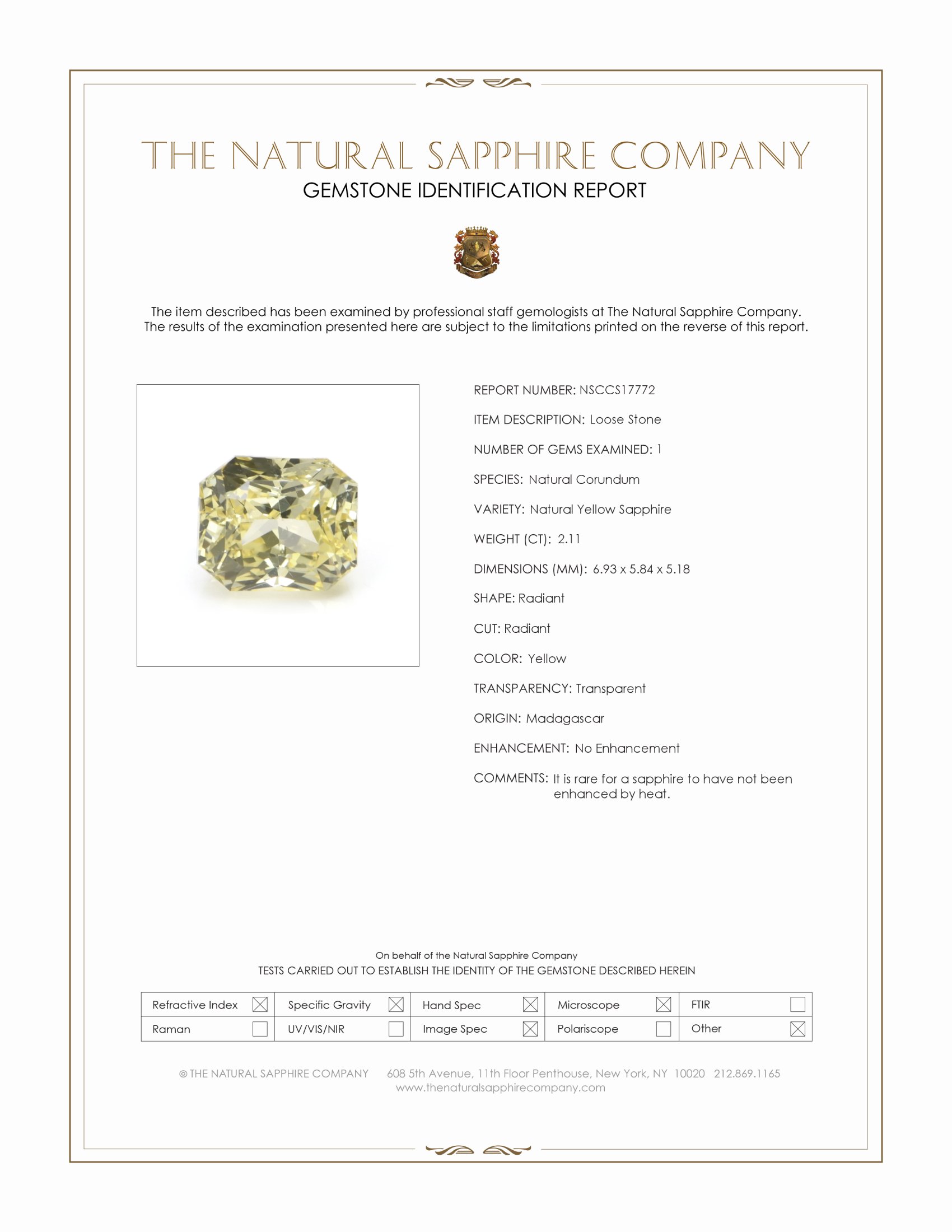 2.11 Ct. Yellow Sapphire from Madagascar