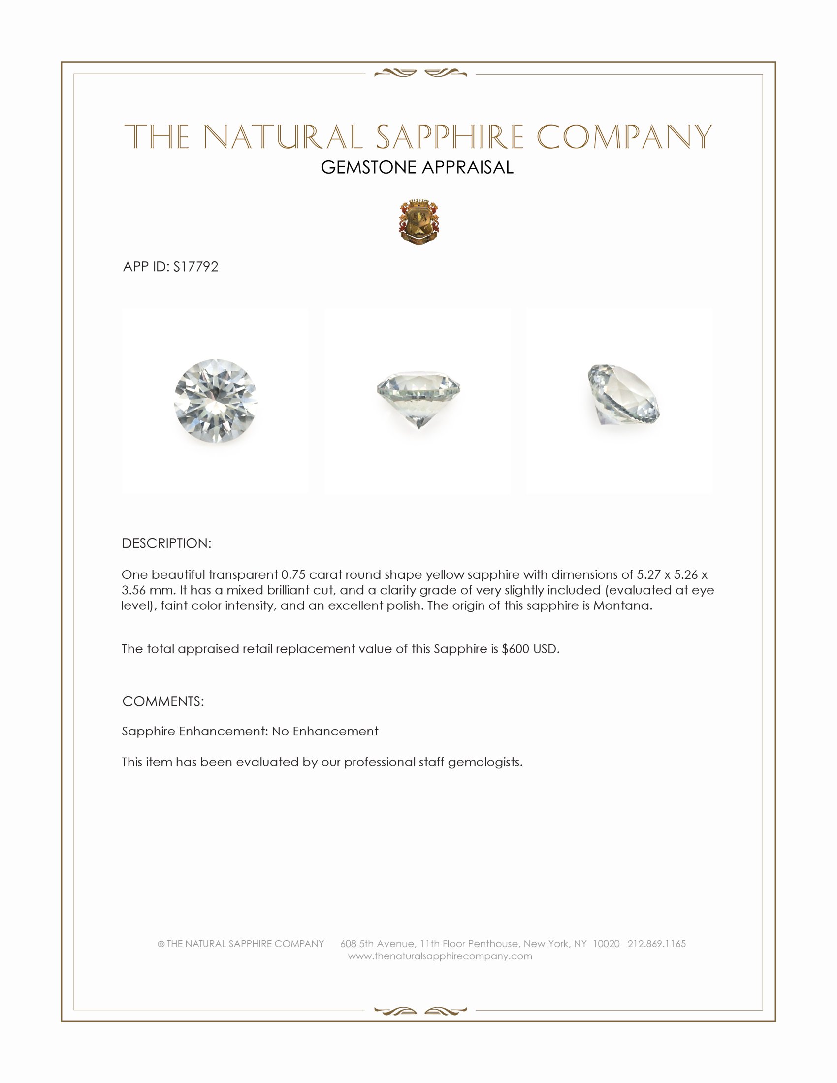 0.75 Ct. Yellow Sapphire from Montana