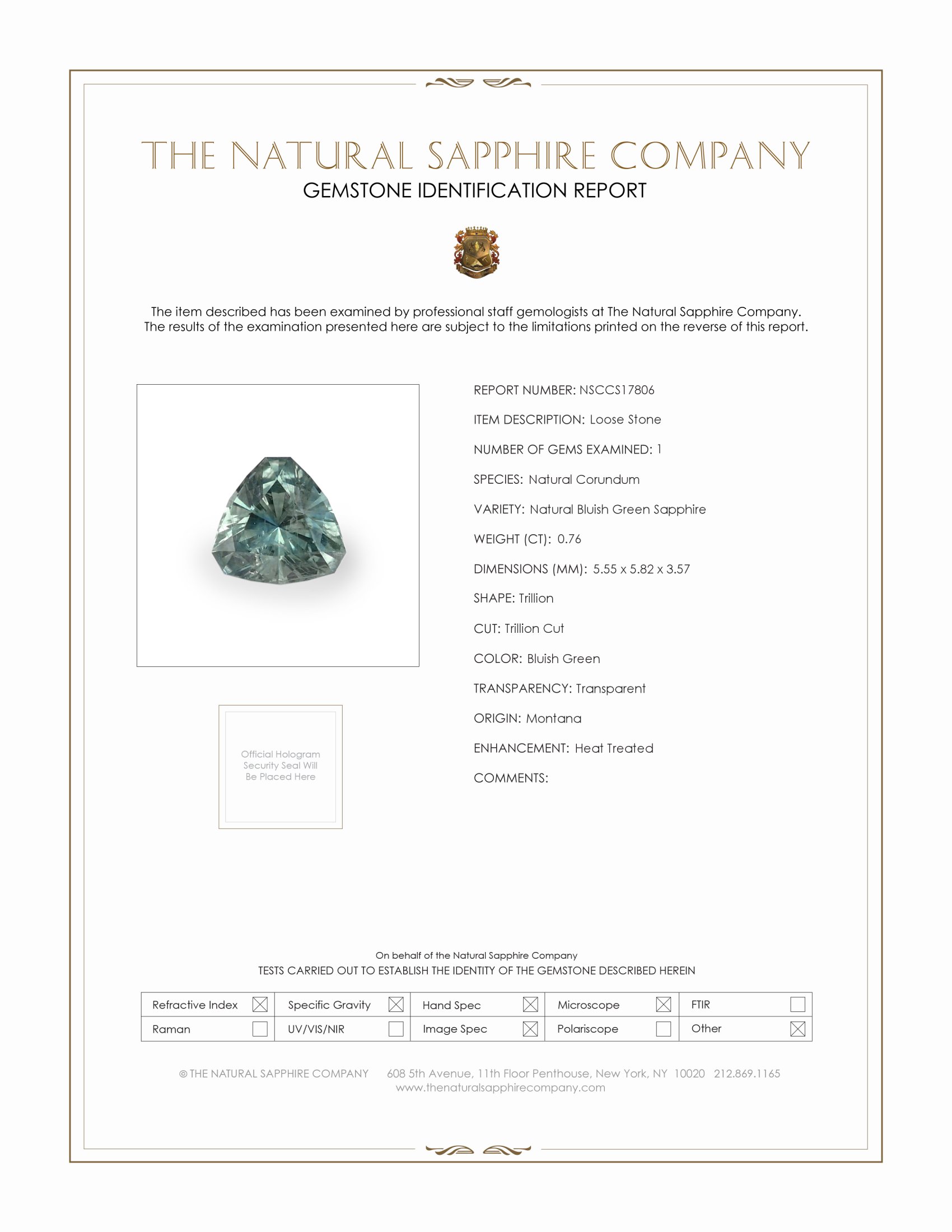 0.76 Ct. Bluish Green Sapphire from Montana