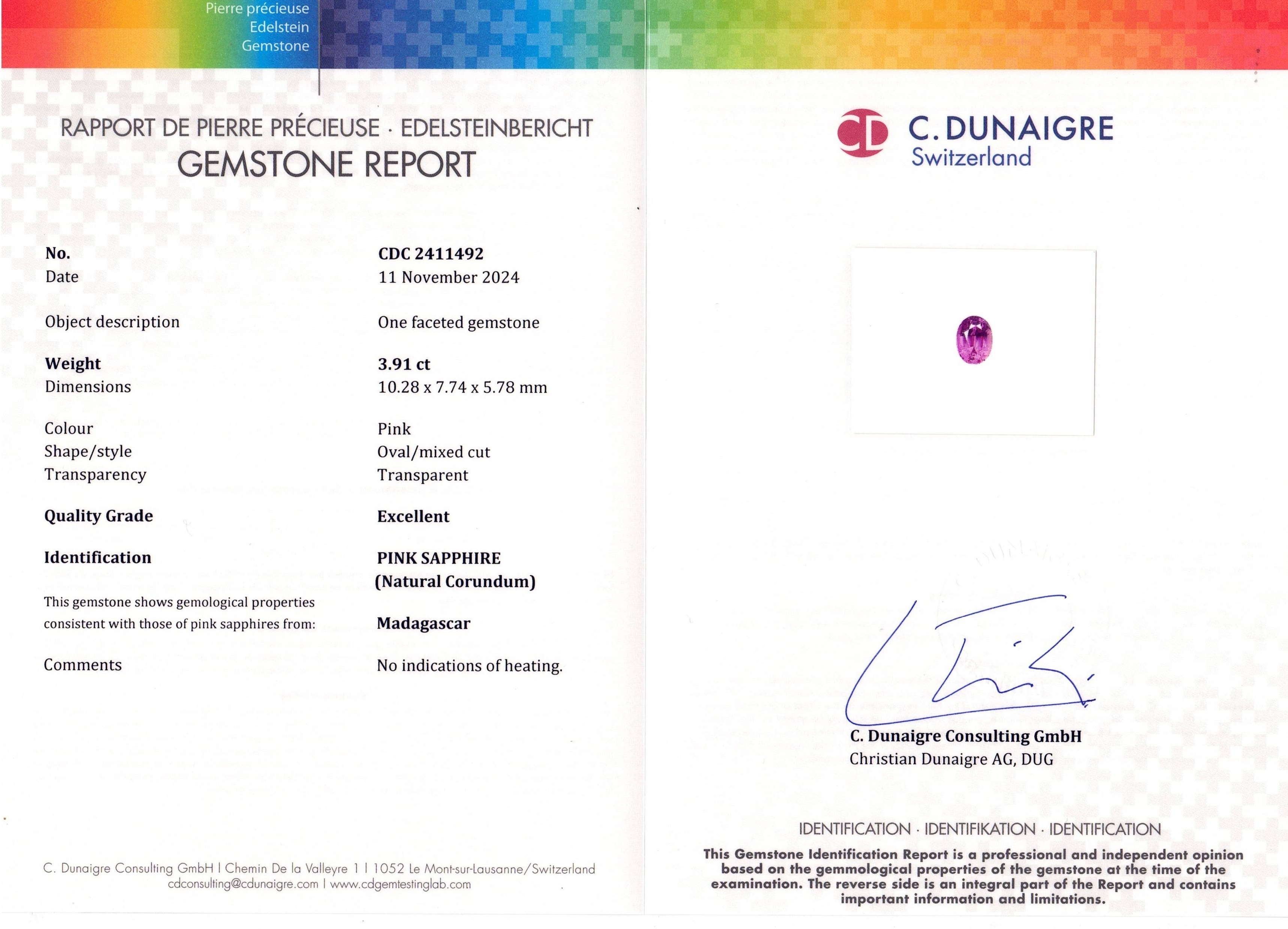 3.91 Ct. Pink Sapphire from Madagascar