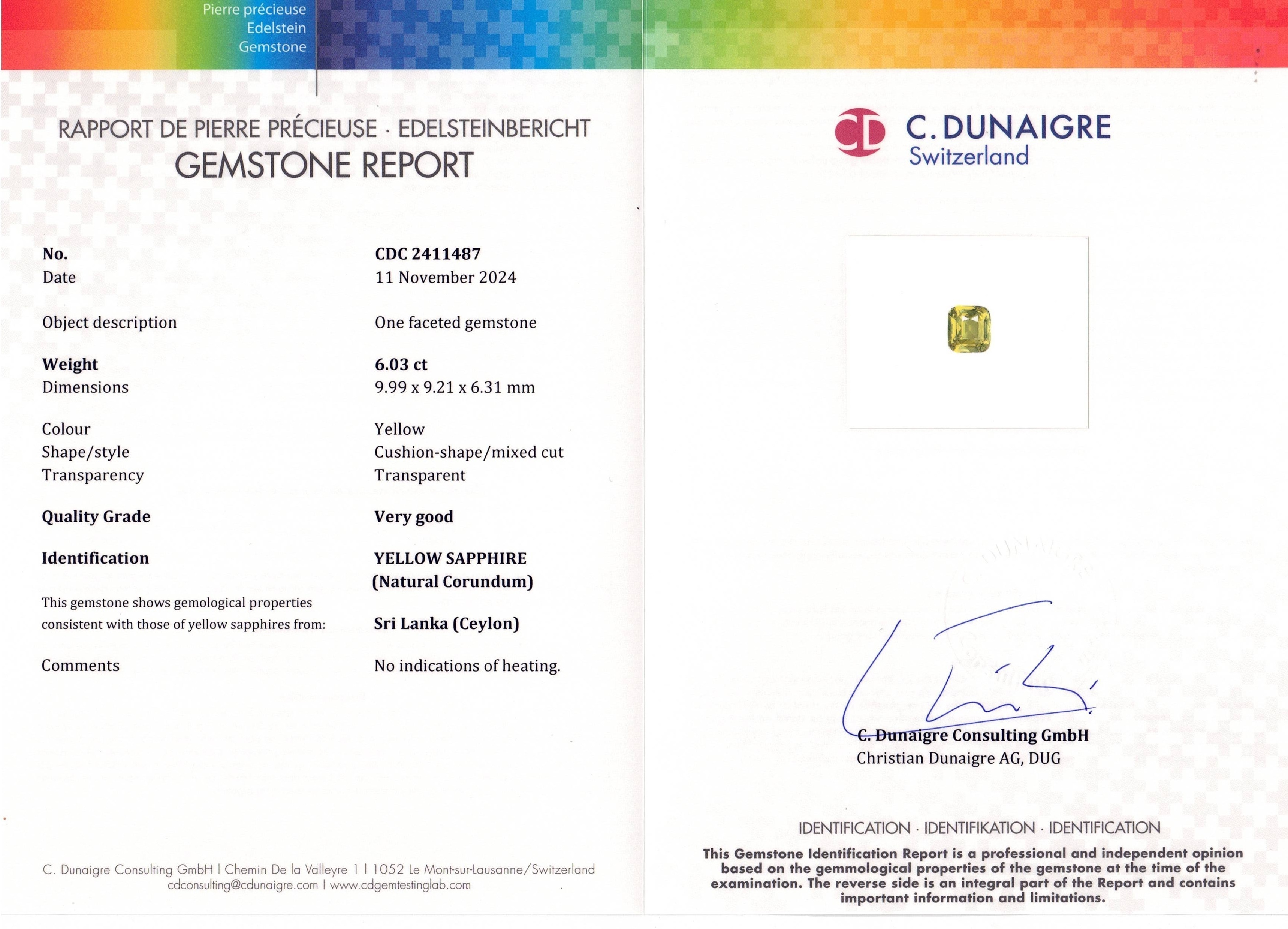 6.03 Ct. Yellow Sapphire from Ceylon (Sri Lanka)