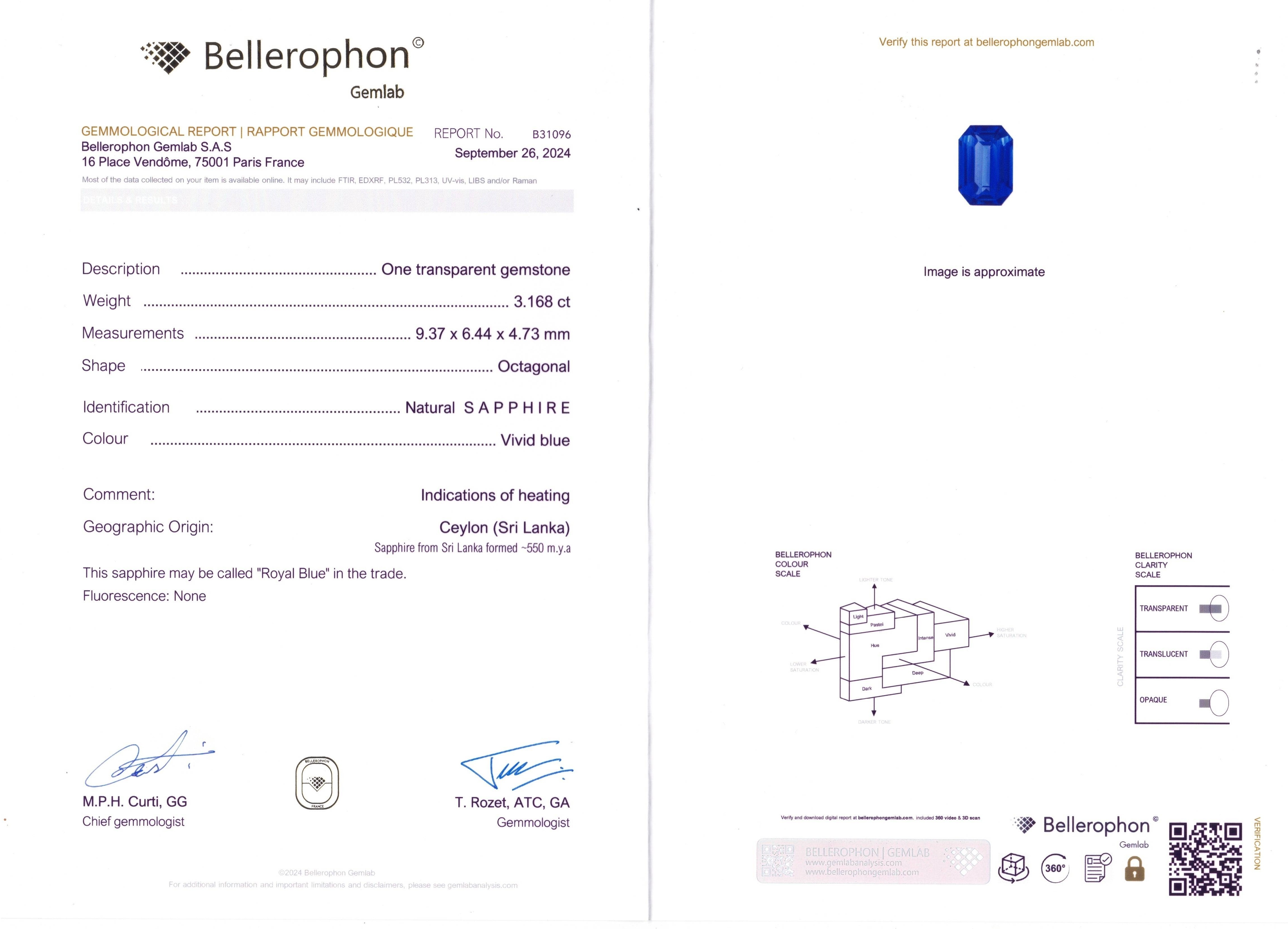 3.16 Ct. Blue Sapphire from Ceylon (Sri Lanka)