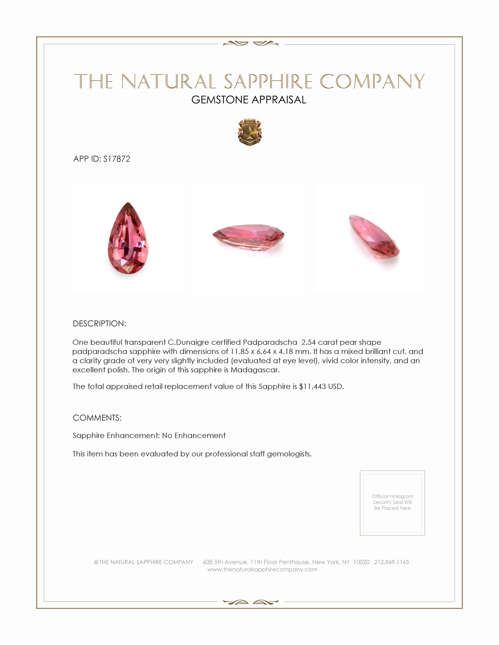 2.54 Ct. Padparadscha Sapphire from Madagascar