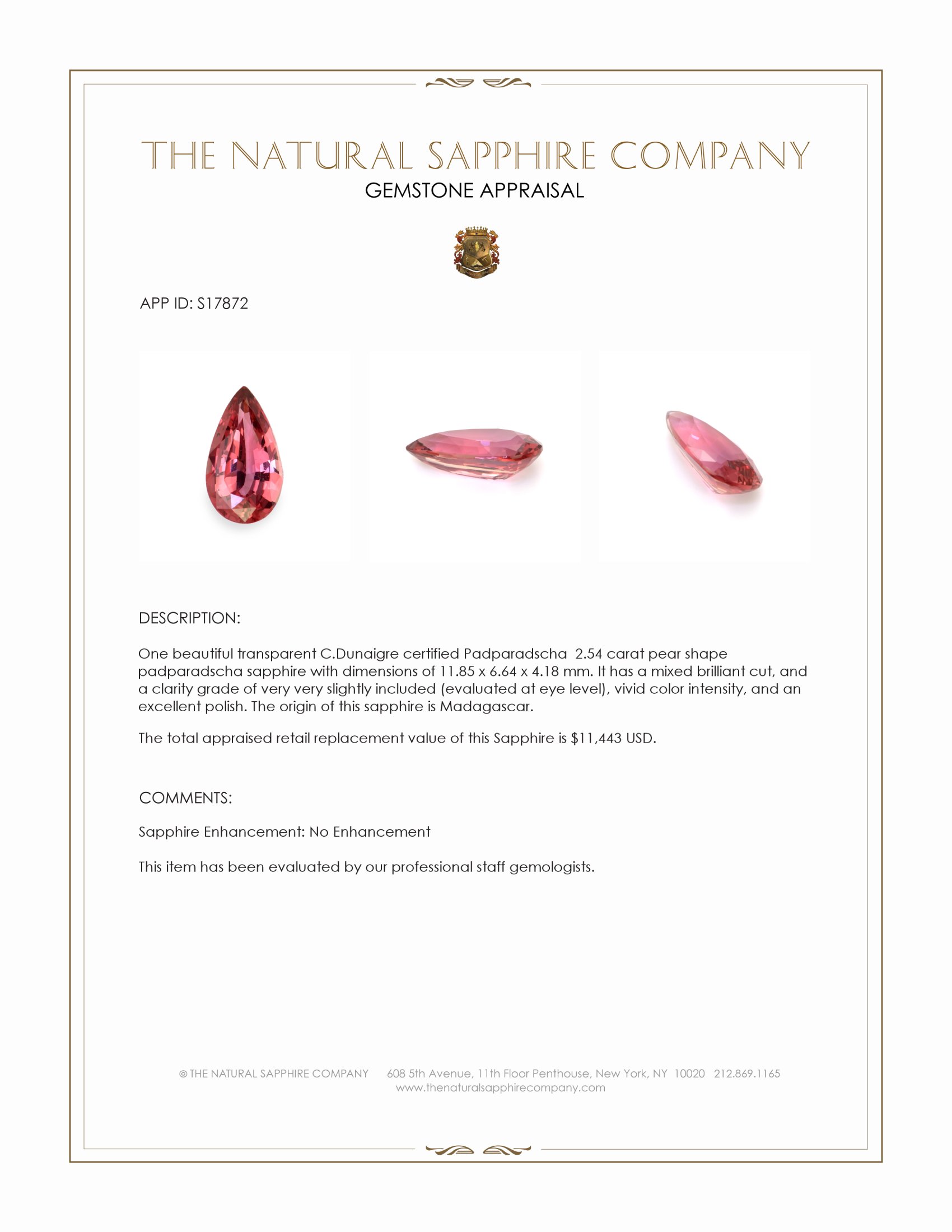 2.54 Ct. Padparadscha Sapphire from Madagascar