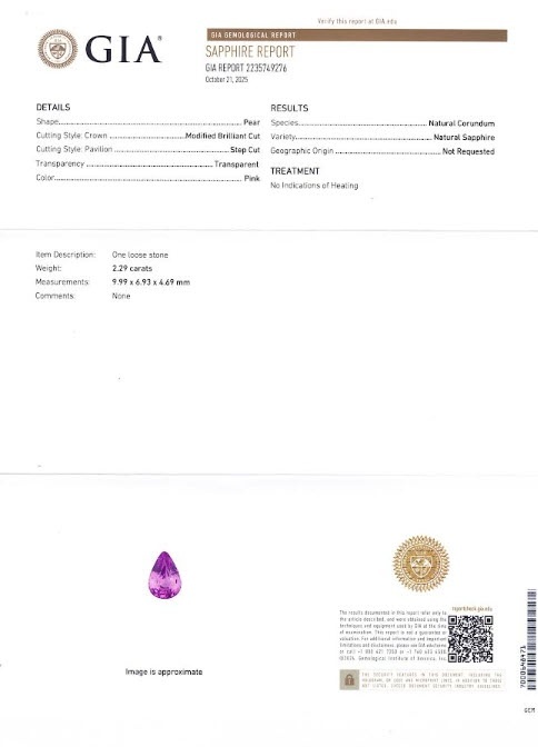 2.29 Ct. Pink Sapphire from Ceylon (Sri Lanka)