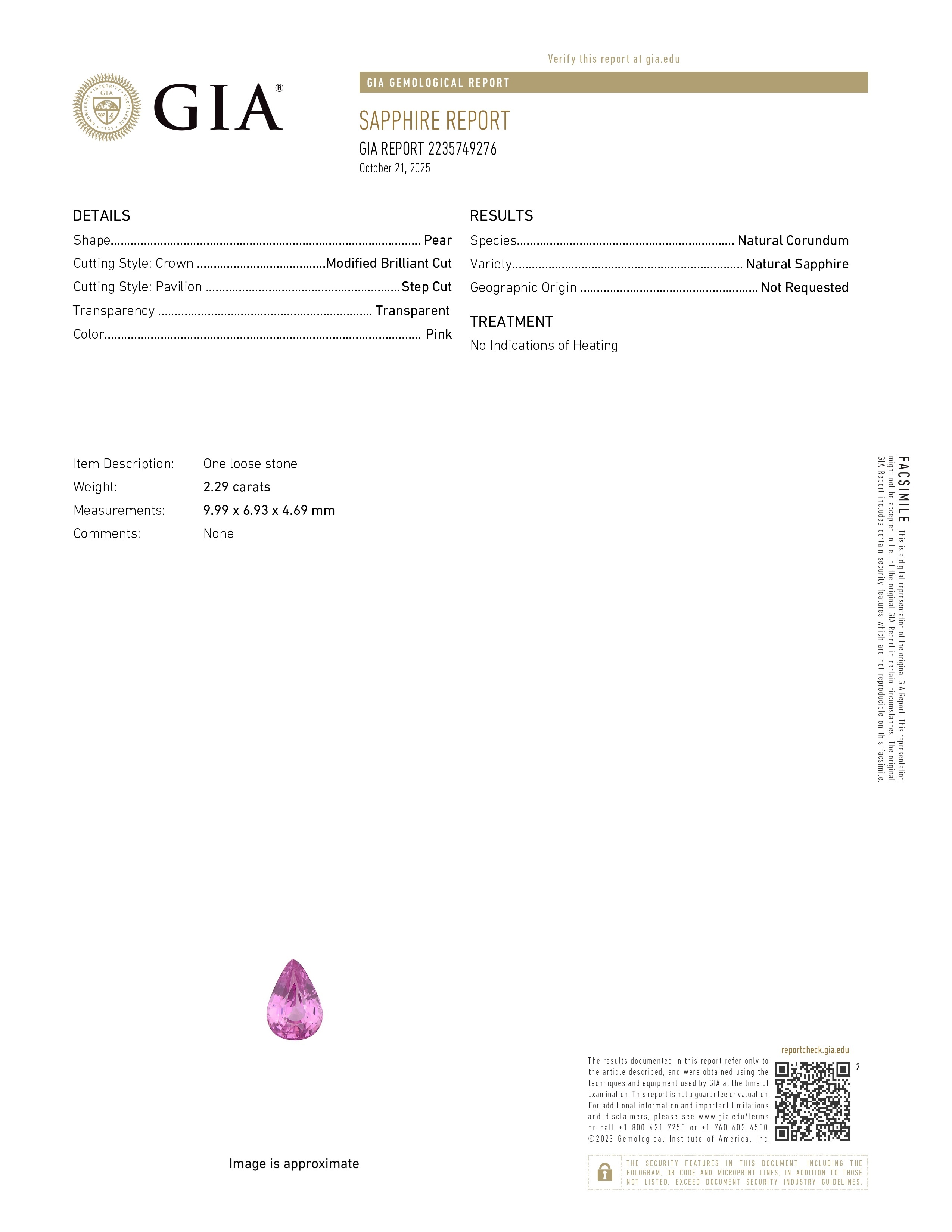 2.29 Ct. Pink Sapphire from Ceylon (Sri Lanka)