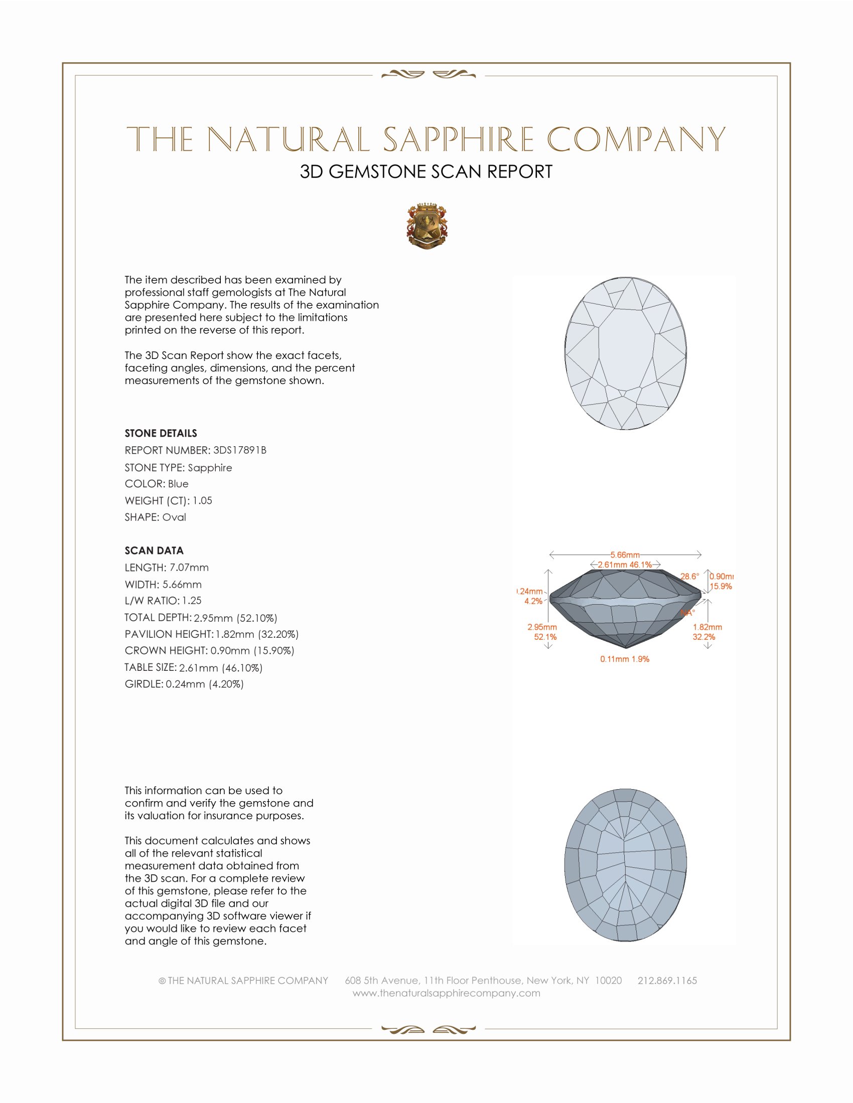 1.05 Ct. Blue Sapphire from Ceylon (Sri Lanka)