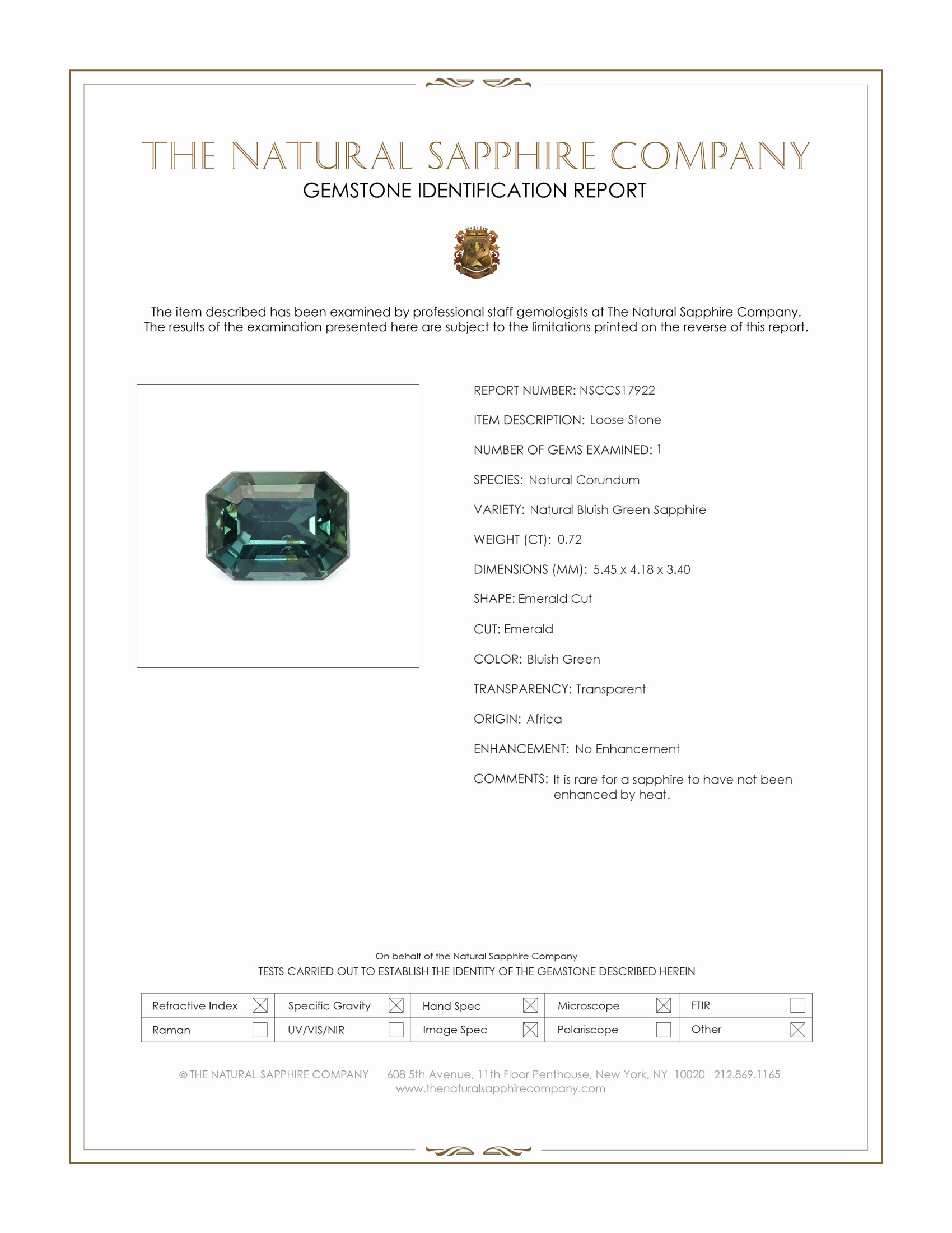 0.72 Ct. Bluish Green Sapphire from Africa