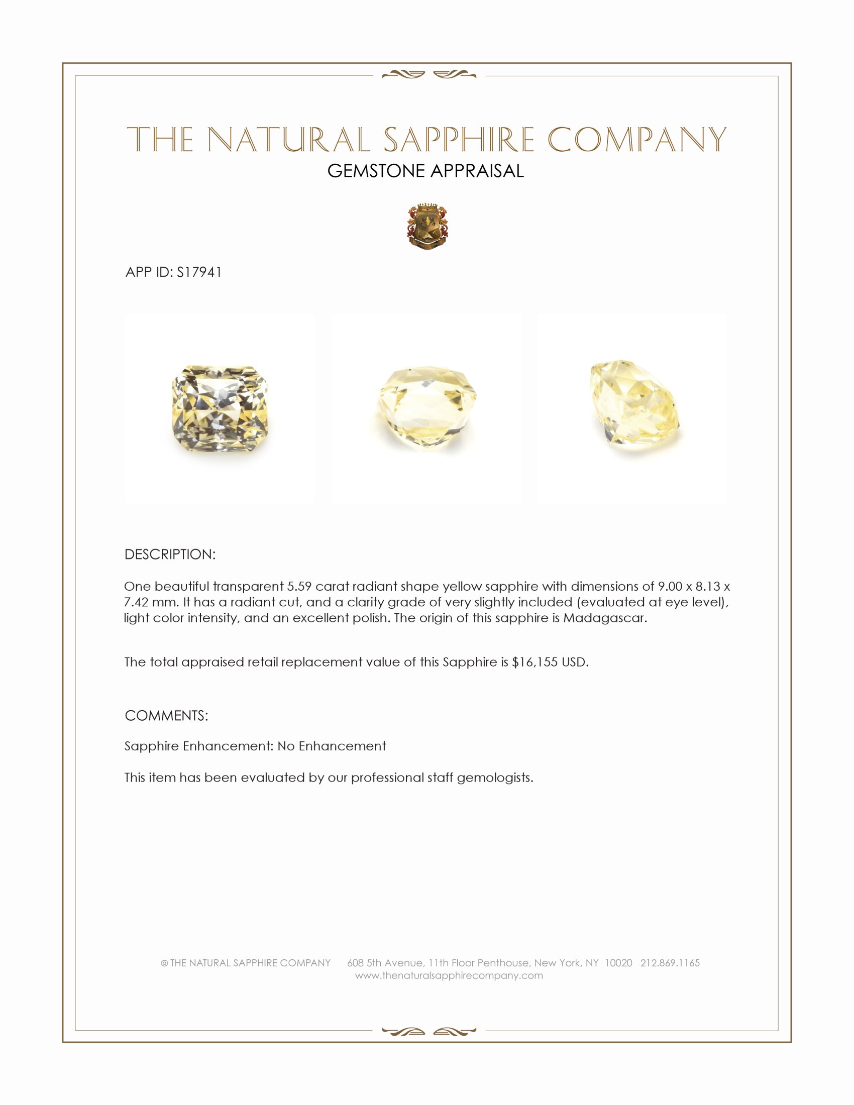 5.59 Ct. Yellow Sapphire from Madagascar