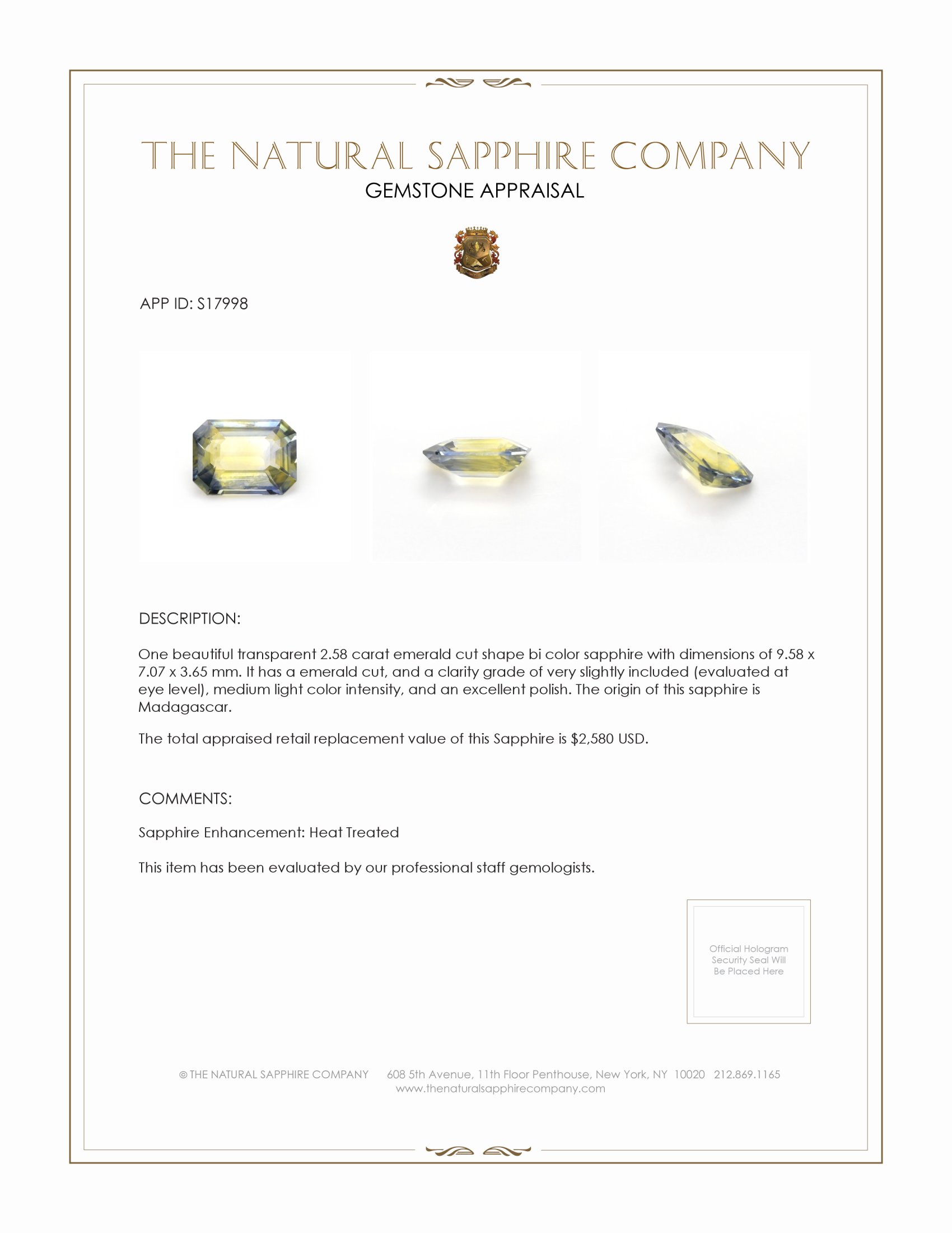 2.58 Ct. Bi Color Sapphire from Madagascar