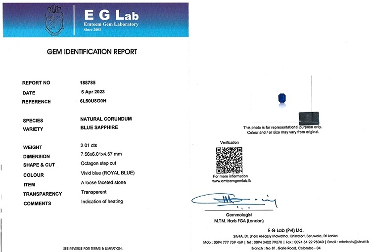 2.01 Ct. Blue Sapphire from Ceylon (Sri Lanka)
