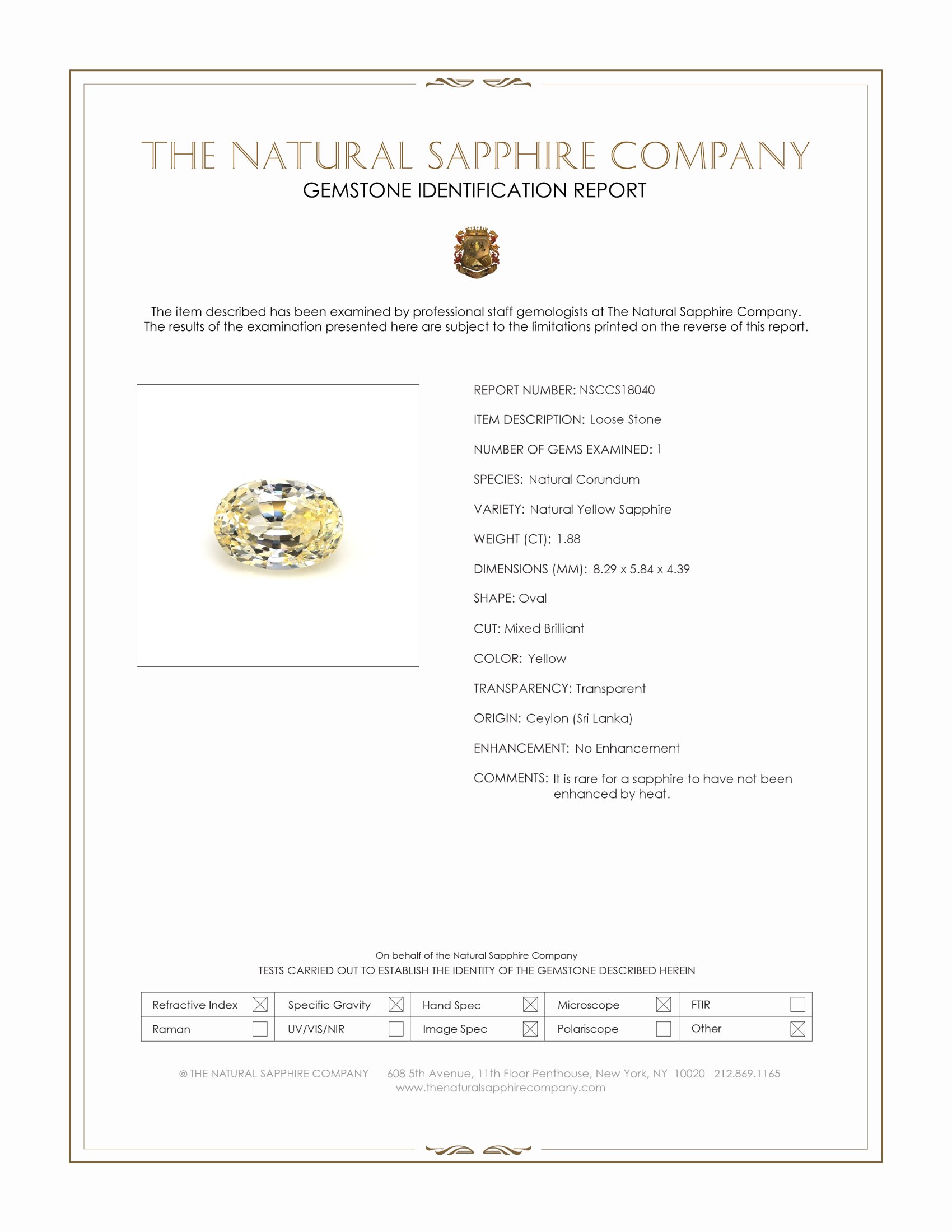 1.88 Ct. Yellow Sapphire from Ceylon (Sri Lanka)