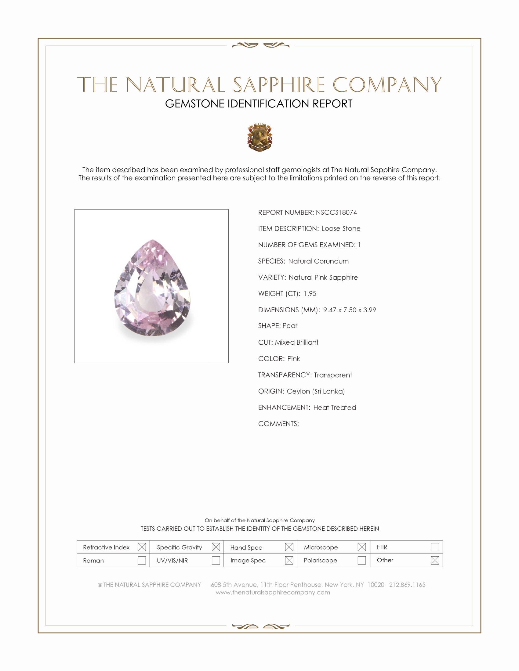 1.95 Ct. Pink Sapphire from Ceylon (Sri Lanka)