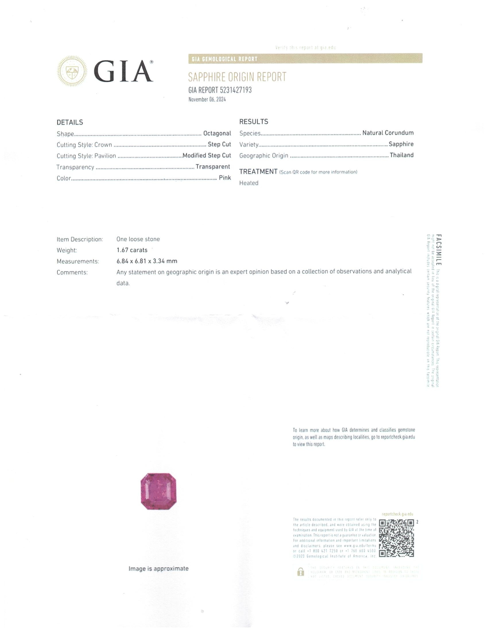 1.67 Ct. Pink Sapphire from Thailand