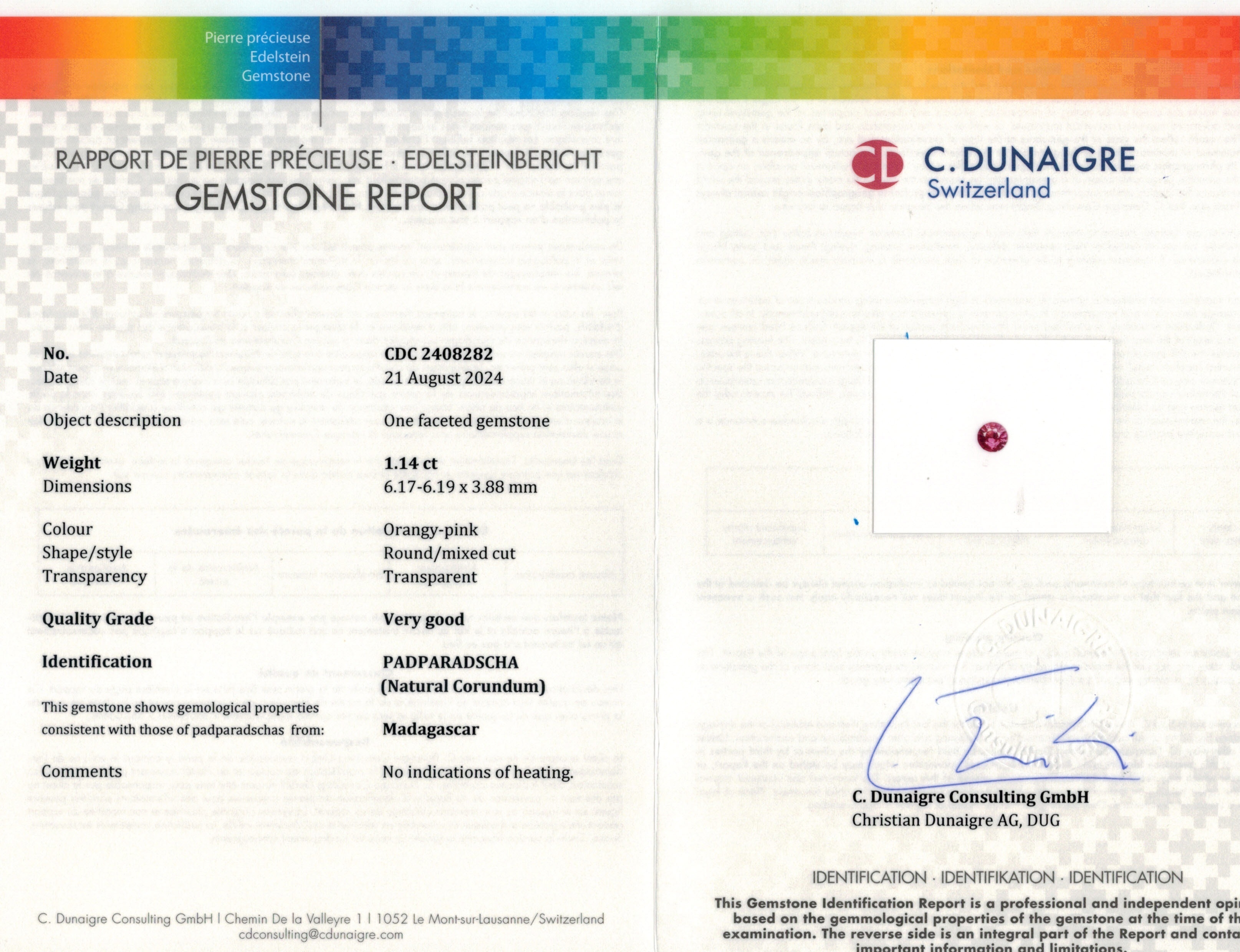 1.14 Ct. Padparadscha Sapphire from Madagascar