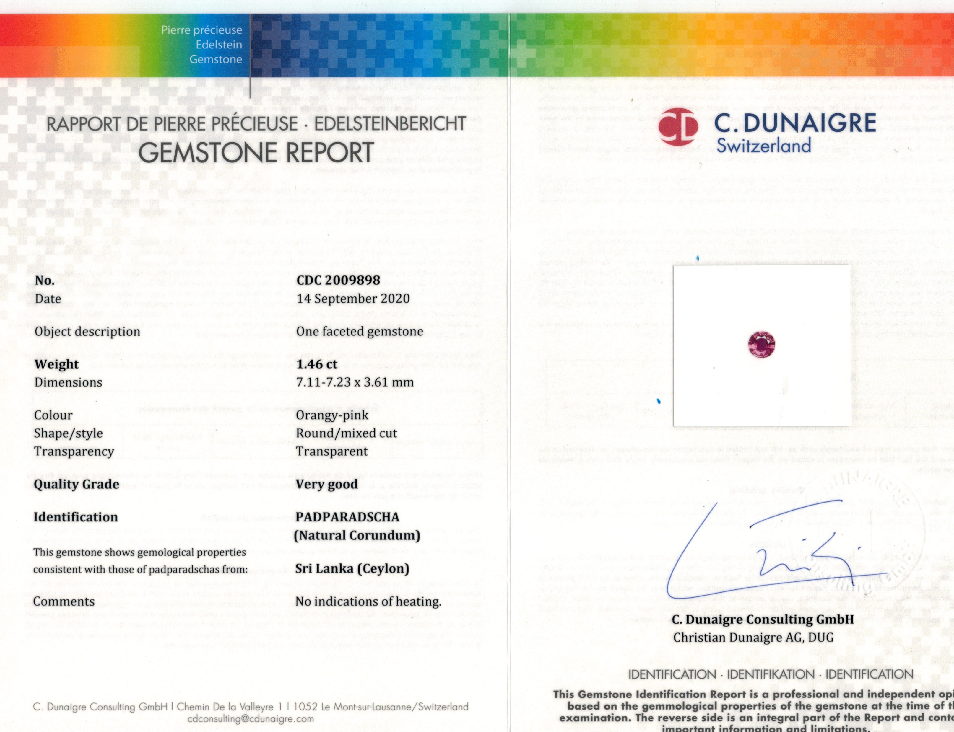 1.46 Ct. Padparadscha Sapphire from Ceylon (Sri Lanka)