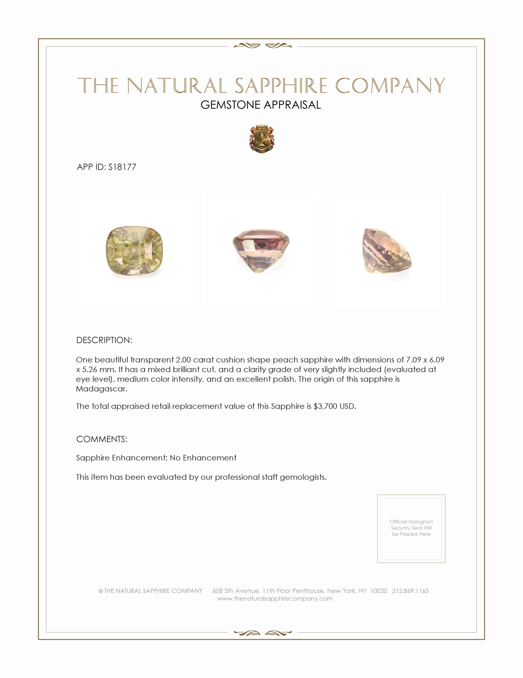 2.00 Ct. Peach Sapphire from Madagascar