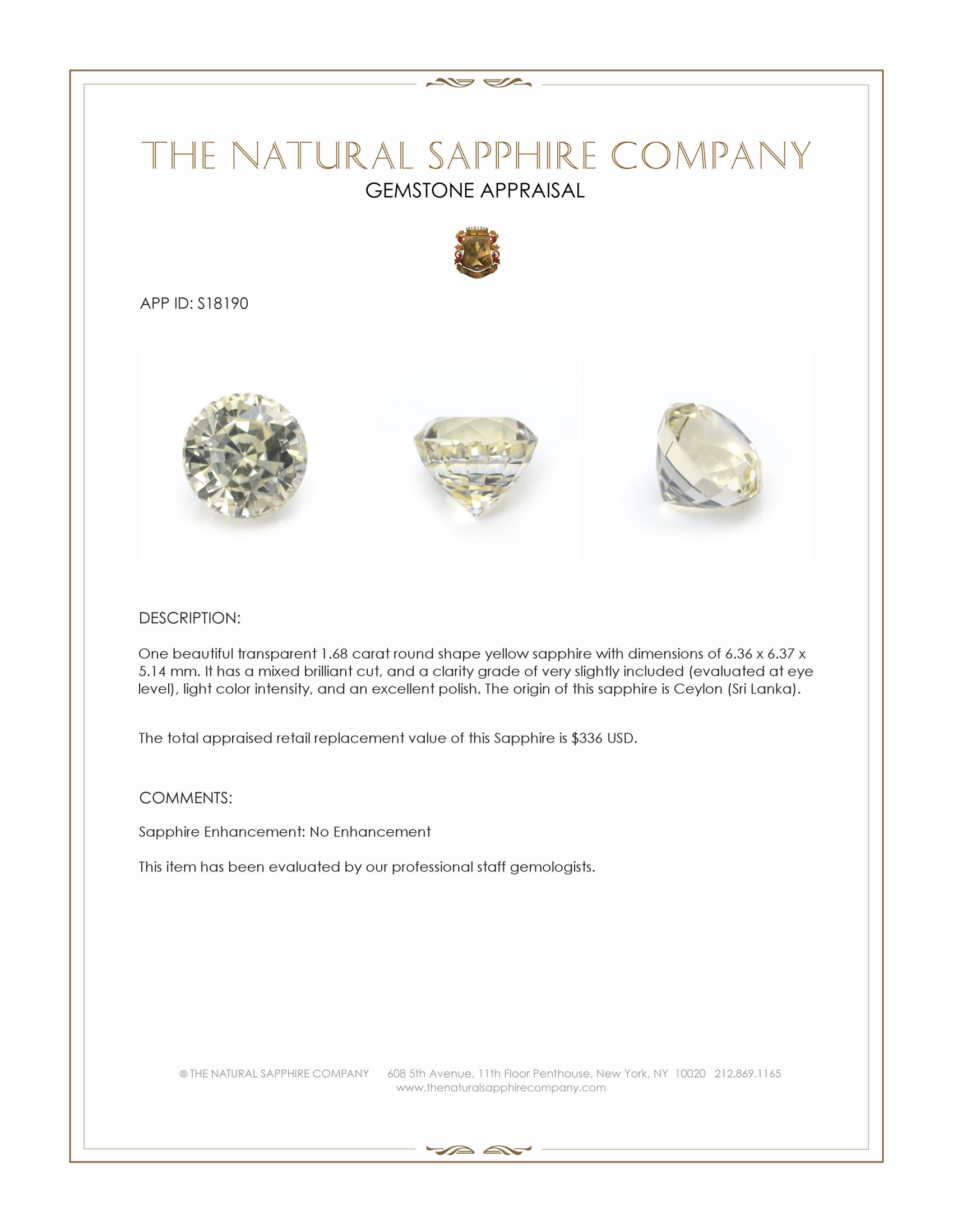 1.68 Ct. Yellow Sapphire from Ceylon (Sri Lanka)