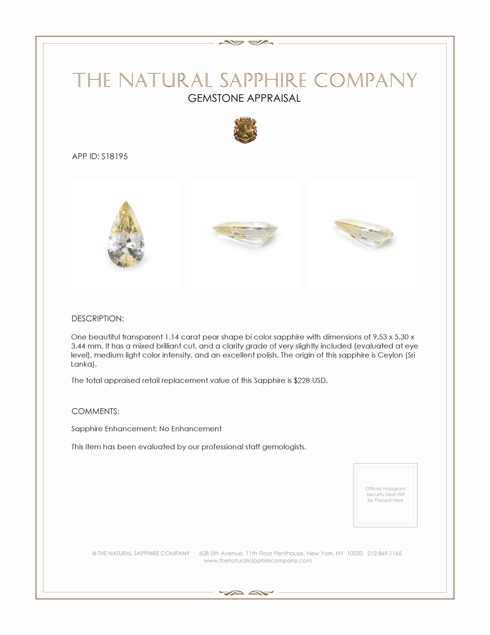 1.14 Ct. Bi Color Sapphire from Ceylon (Sri Lanka)