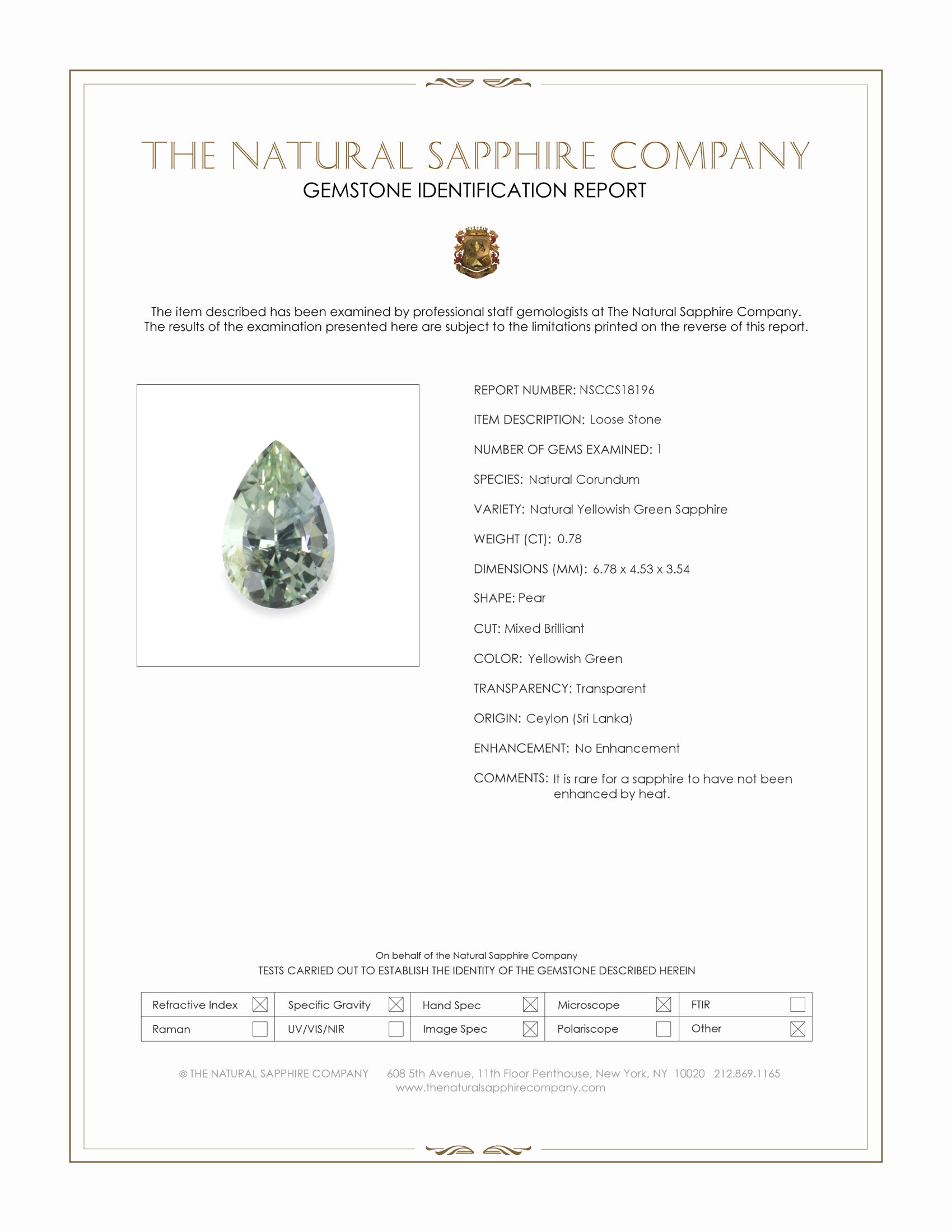 0.78 Ct. Yellowish Green Sapphire from Ceylon (Sri Lanka)