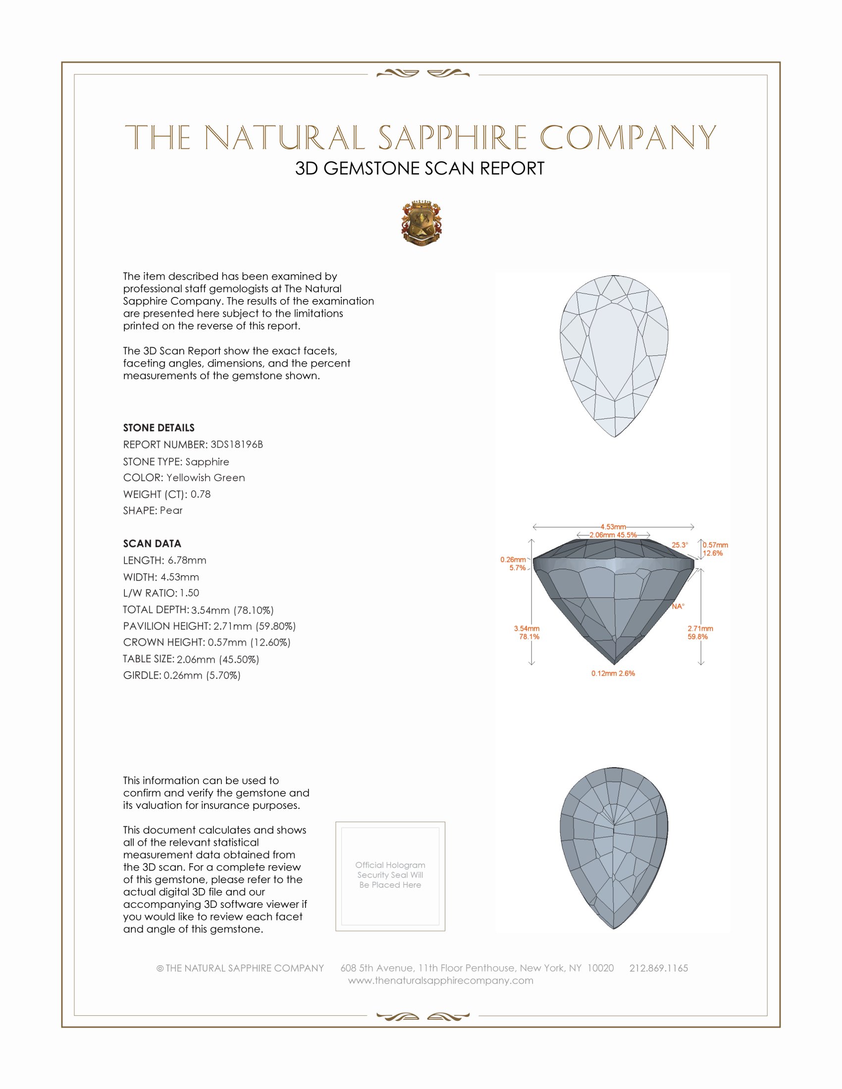 0.78 Ct. Yellowish Green Sapphire from Ceylon (Sri Lanka)