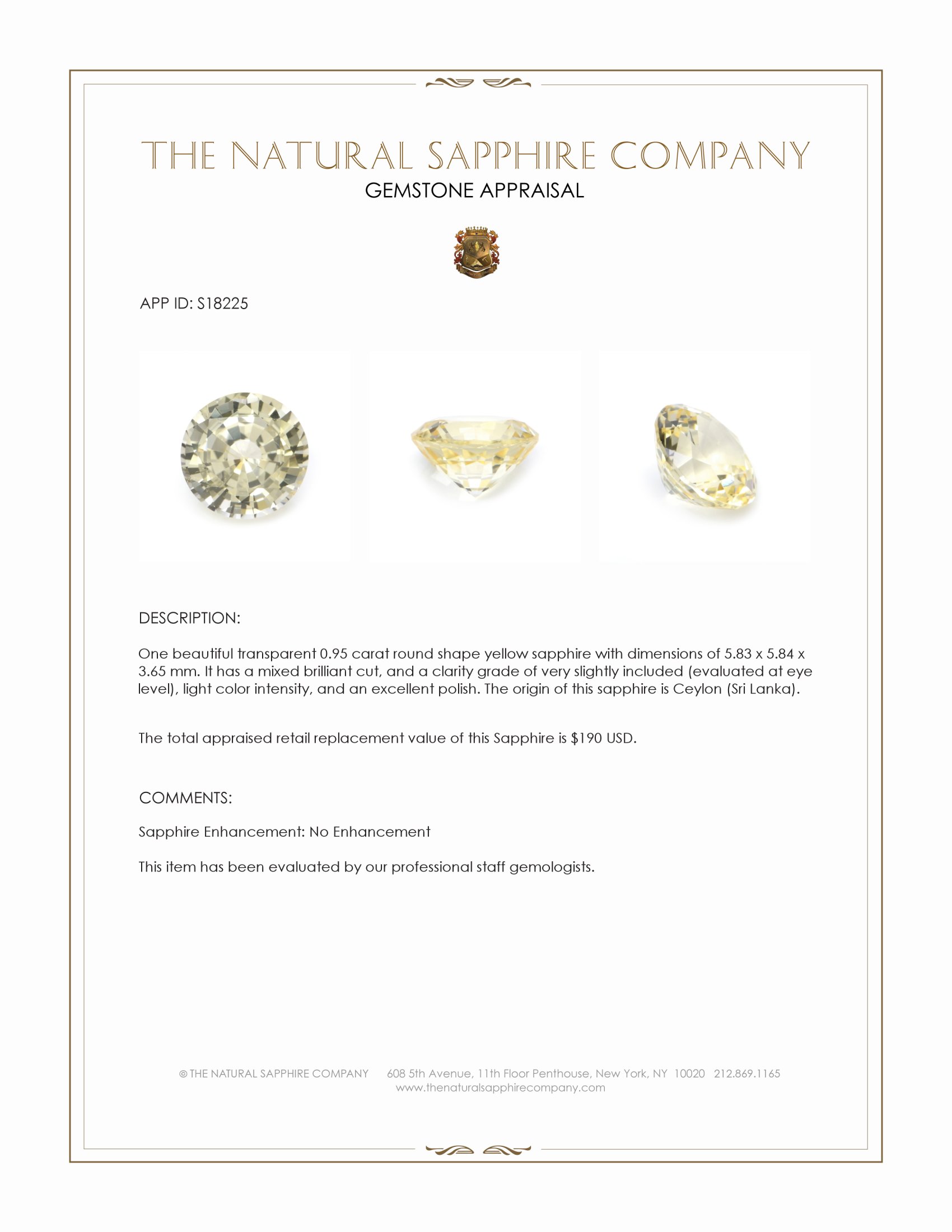 0.95 Ct. Yellow Sapphire from Ceylon (Sri Lanka)
