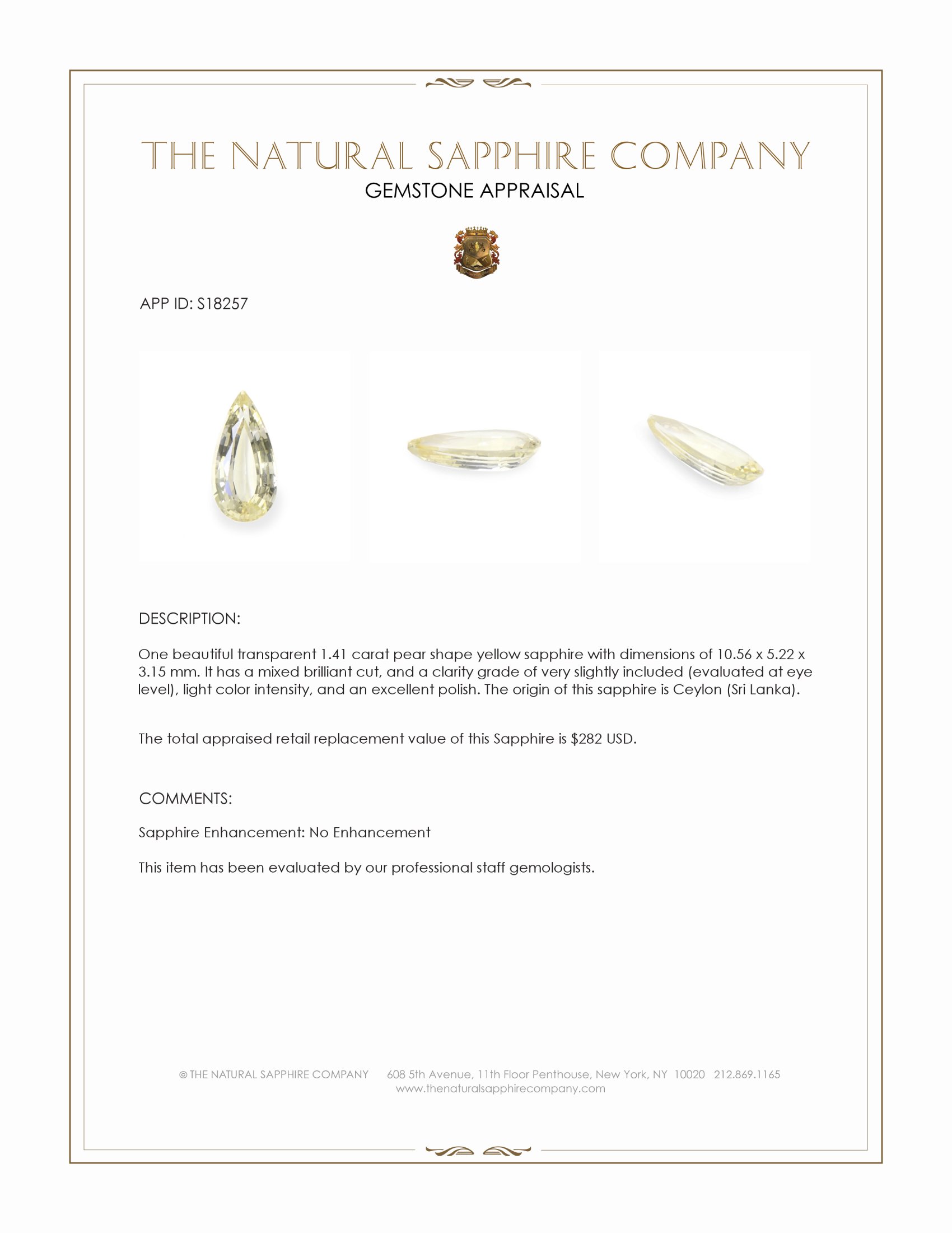 1.41 Ct. Yellow Sapphire from Ceylon (Sri Lanka)