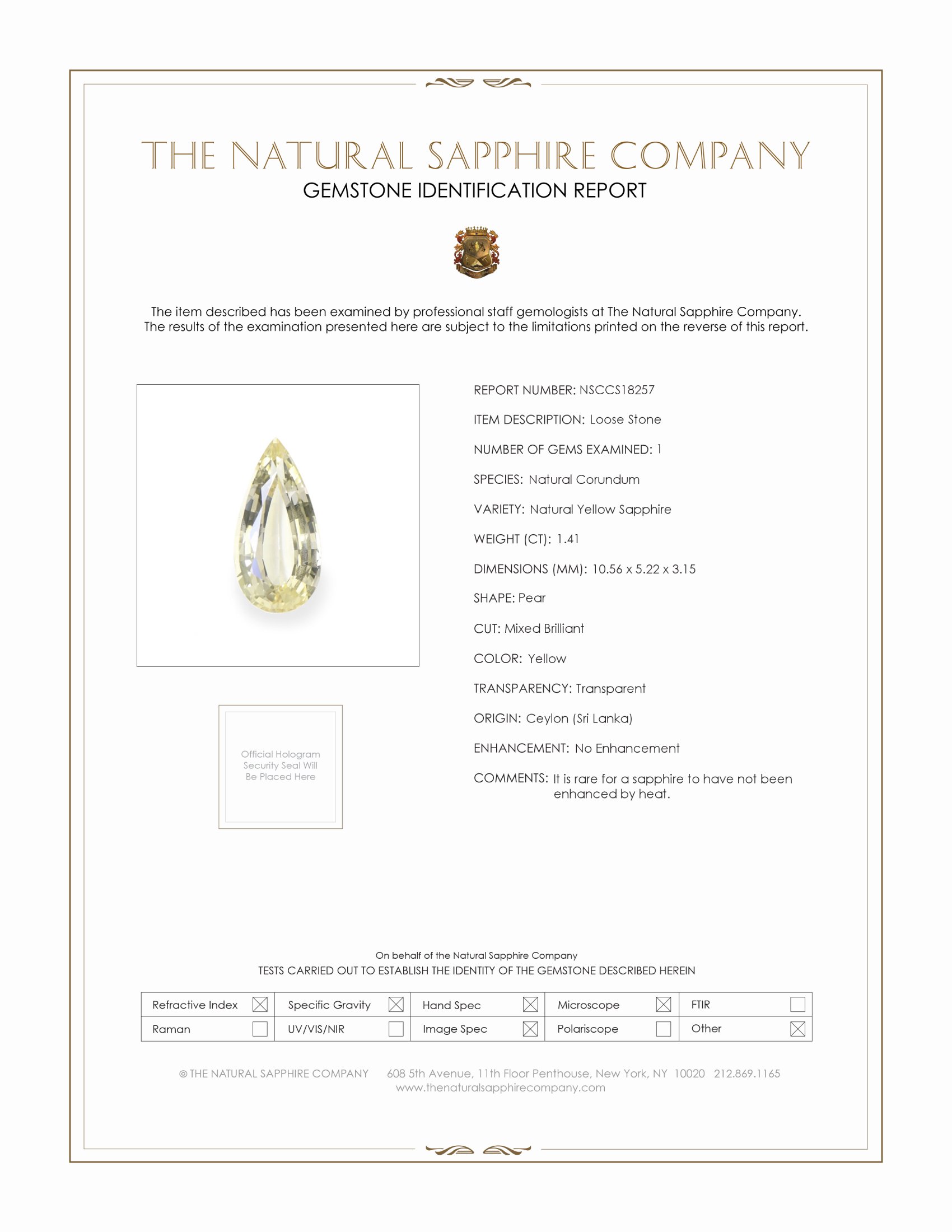 1.41 Ct. Yellow Sapphire from Ceylon (Sri Lanka)