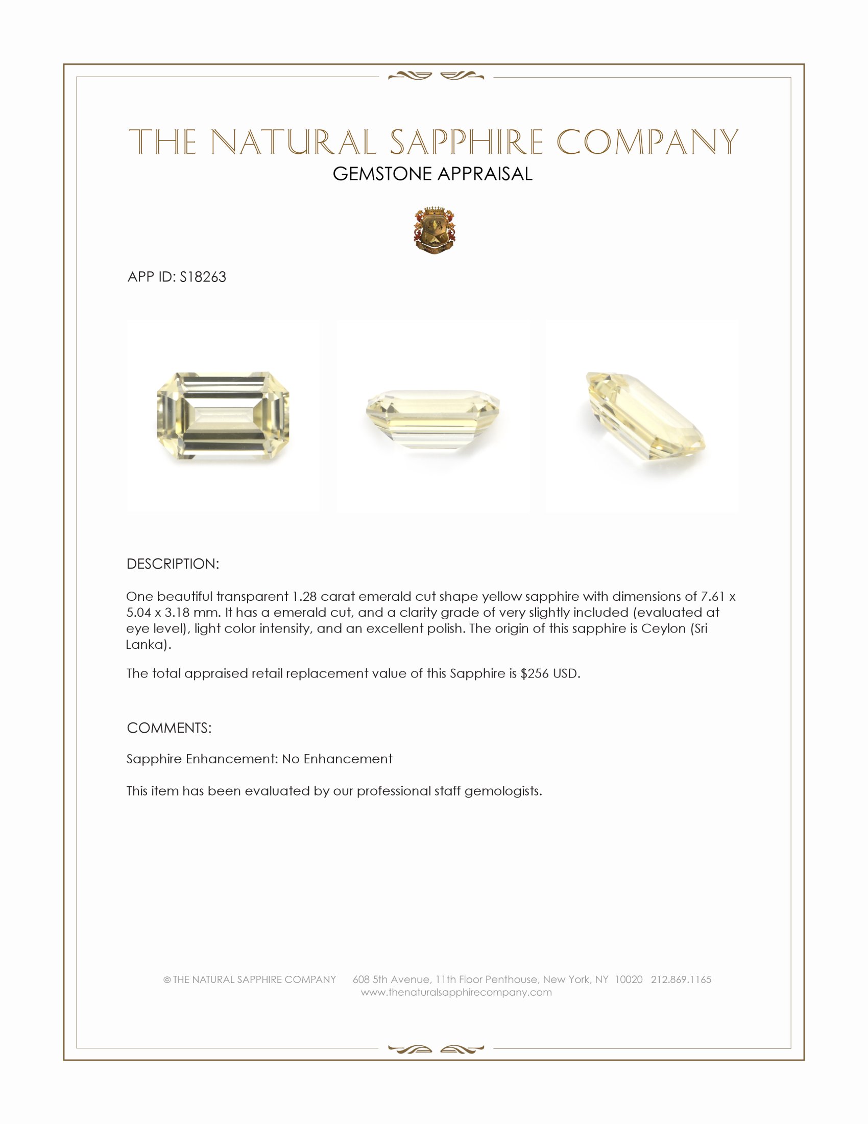 1.28 Ct. Yellow Sapphire from Ceylon (Sri Lanka)