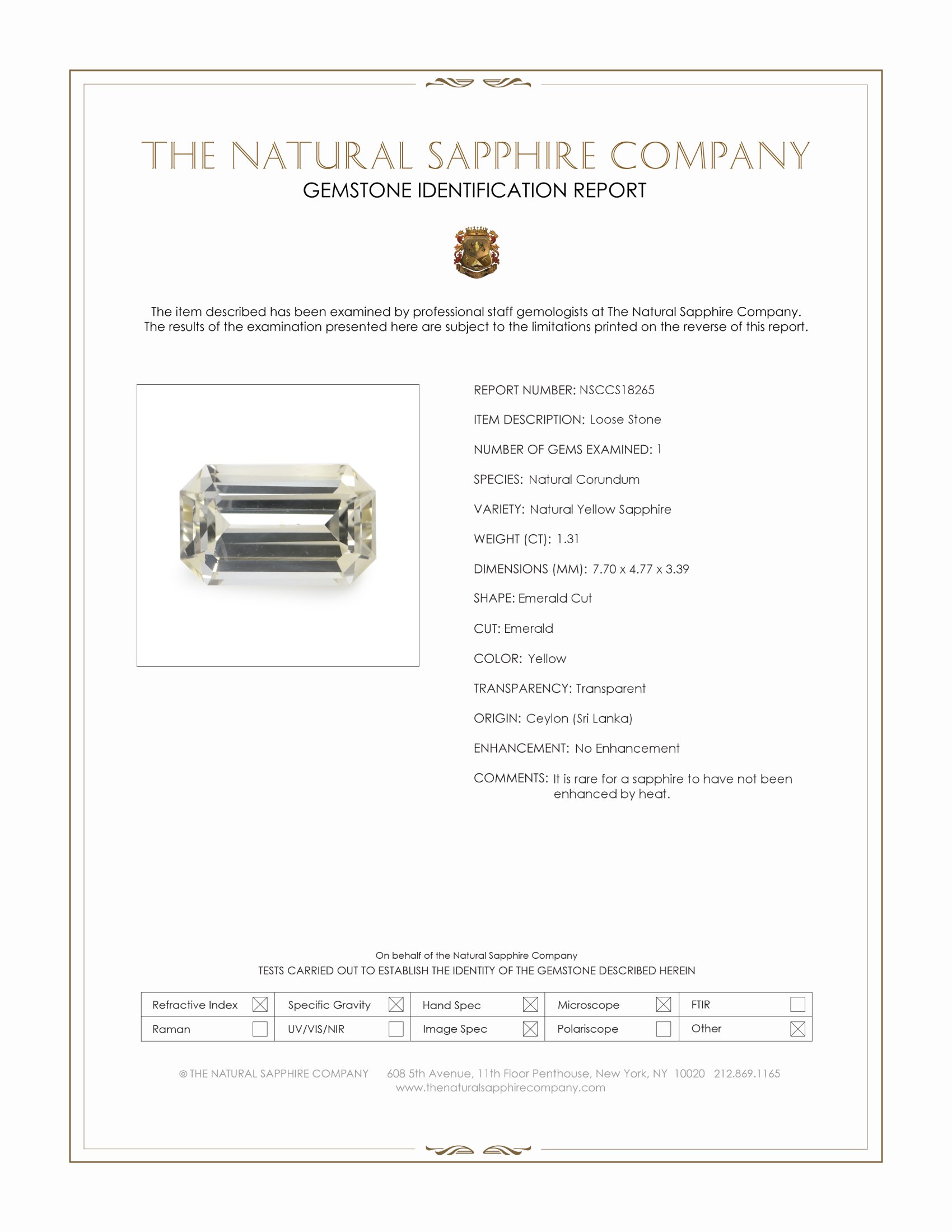 1.31 Ct. Yellow Sapphire from Ceylon (Sri Lanka)