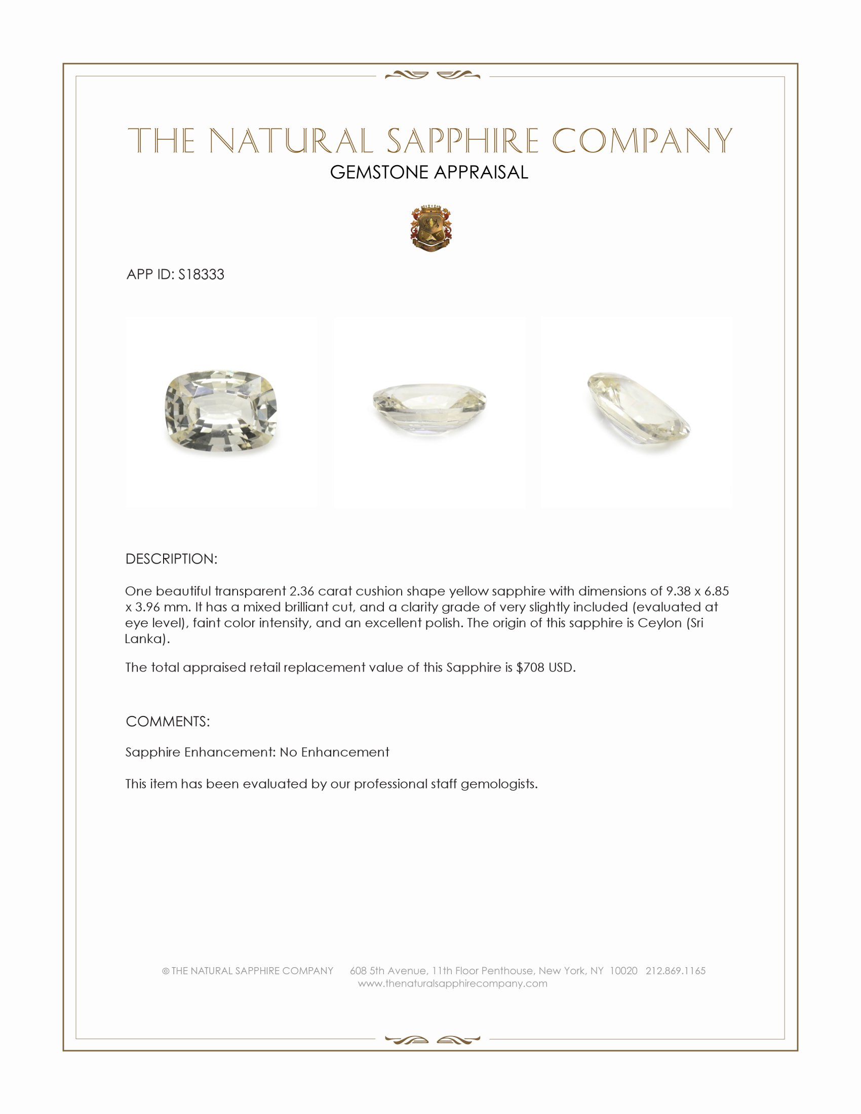 2.36 Ct. Yellow Sapphire from Ceylon (Sri Lanka)