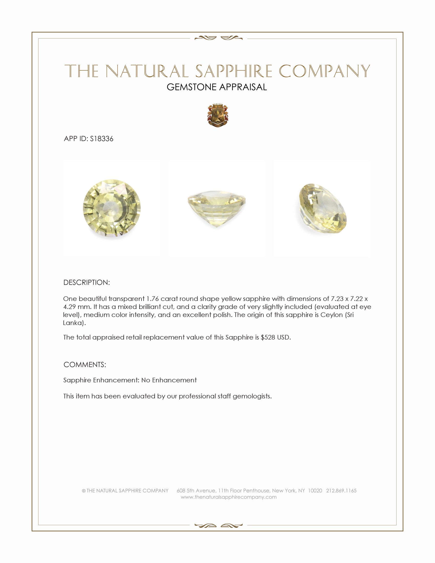 1.76 Ct. Yellow Sapphire from Ceylon (Sri Lanka)