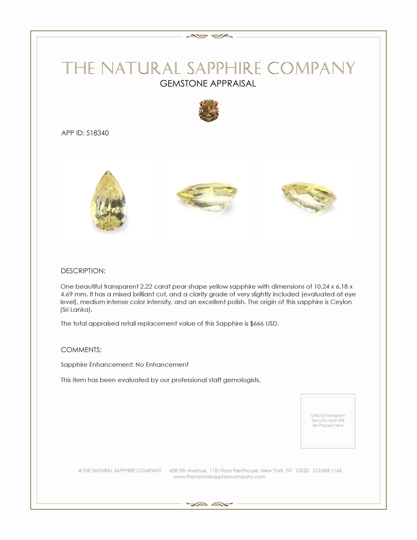 2.22 Ct. Yellow Sapphire from Ceylon (Sri Lanka)