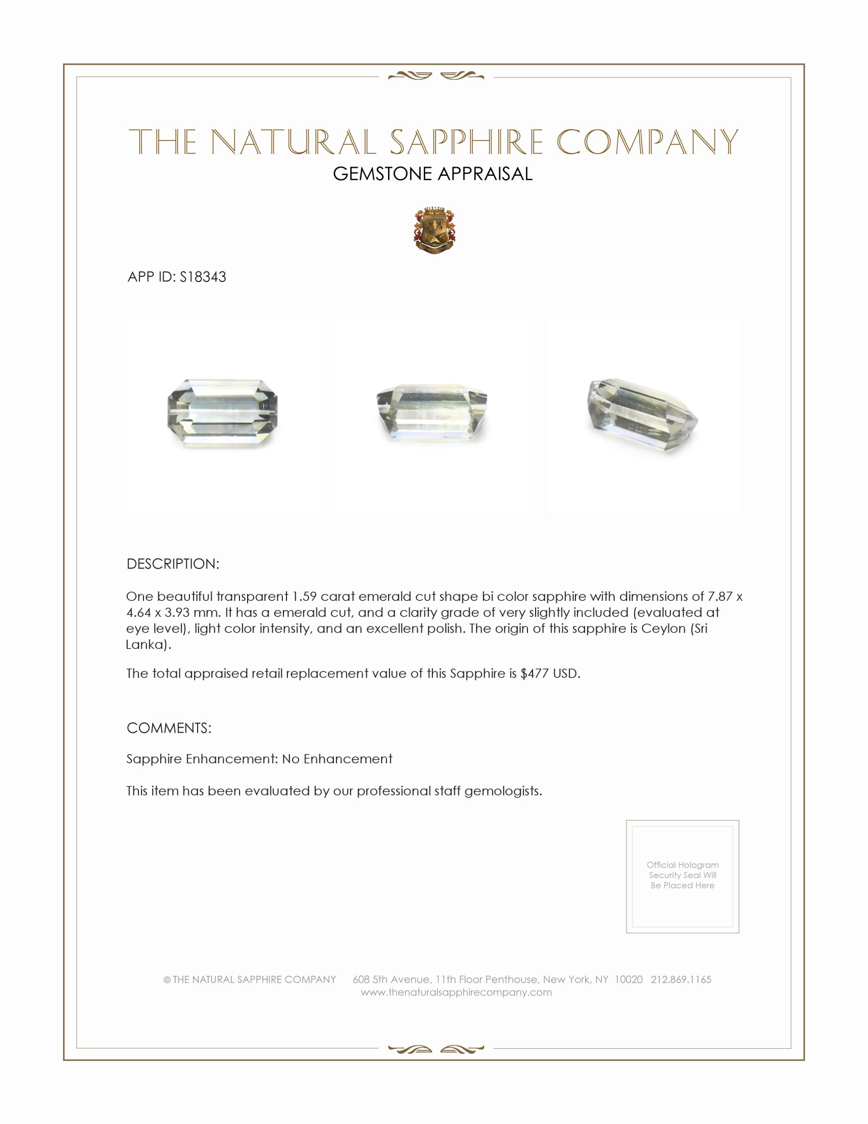 1.59 Ct. Bi Color Sapphire from Ceylon (Sri Lanka)