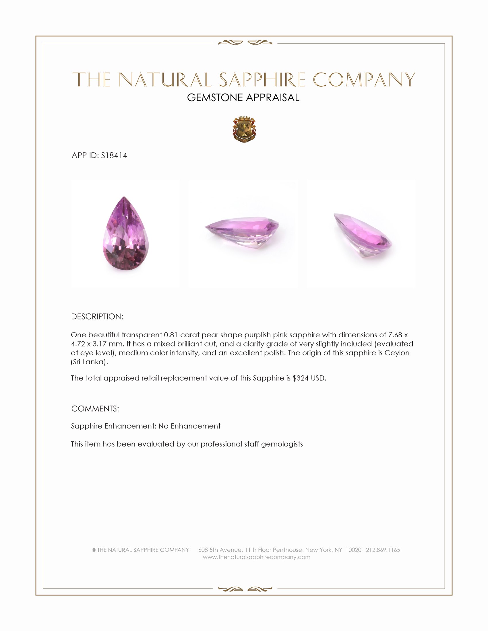 0.81 Ct. Purplish Pink Sapphire from Ceylon (Sri Lanka)