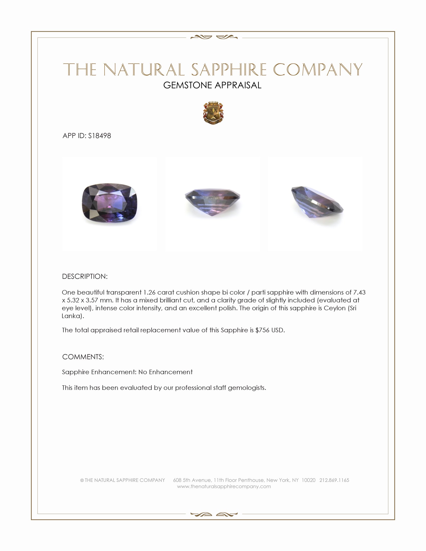 1.26 Ct. Bi Color / Parti Sapphire from Ceylon (Sri Lanka)