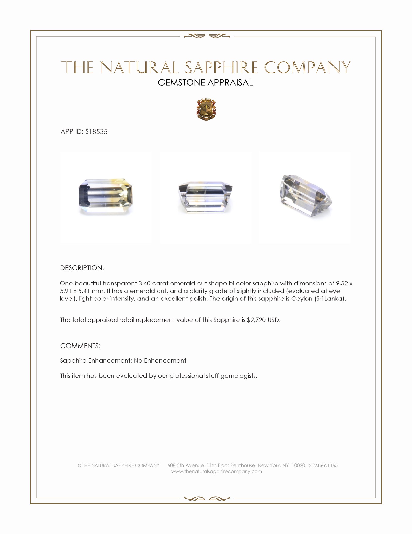 3.40 Ct. Bi Color Sapphire from Ceylon (Sri Lanka)