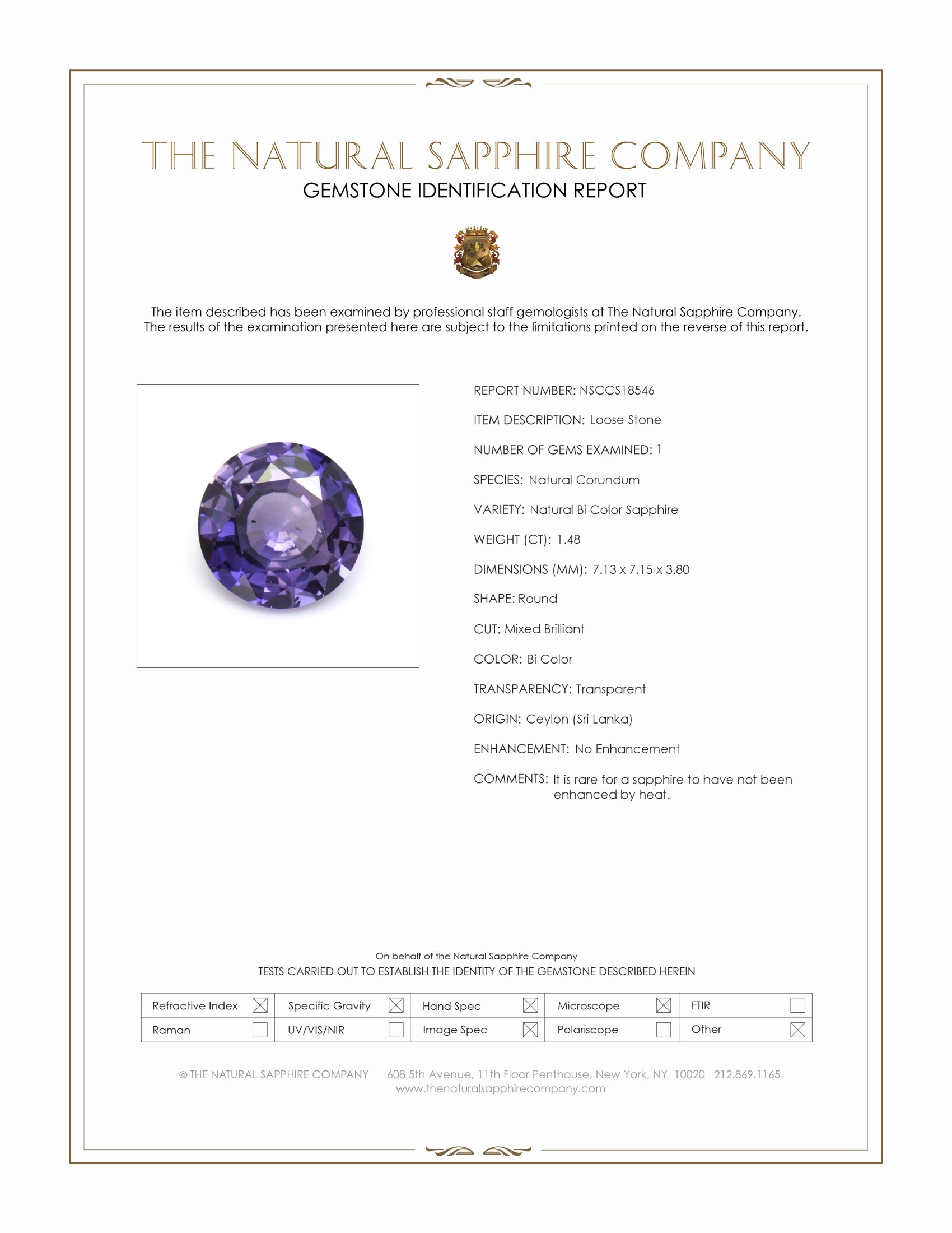 1.48 Ct. Bi Color Sapphire from Ceylon (Sri Lanka)