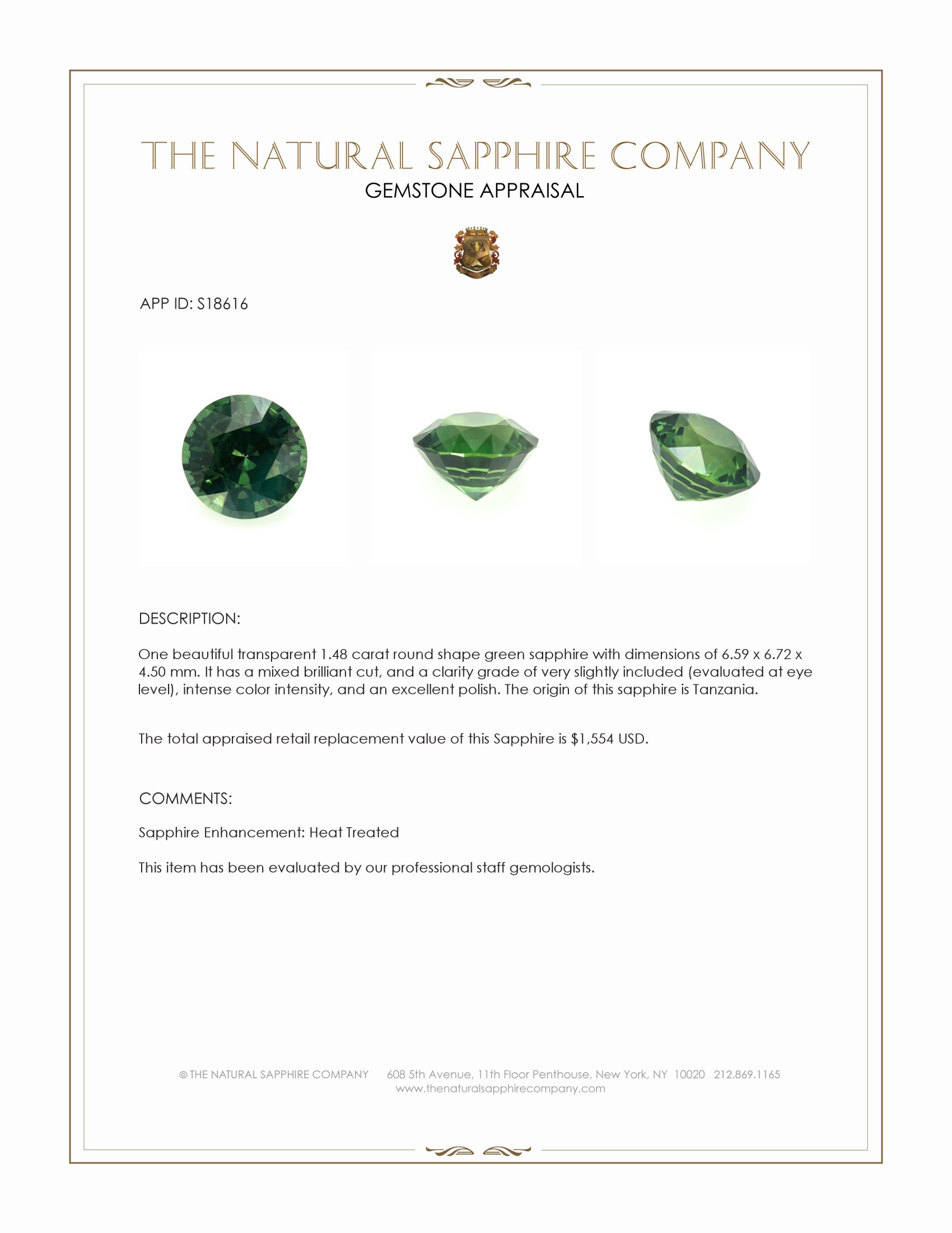 1.48 Ct. Green Sapphire from Tanzania