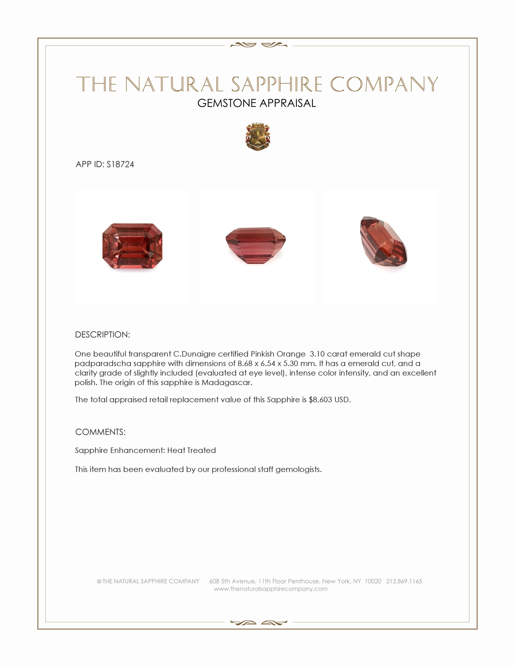 3.10 Ct. Padparadscha Sapphire from Madagascar