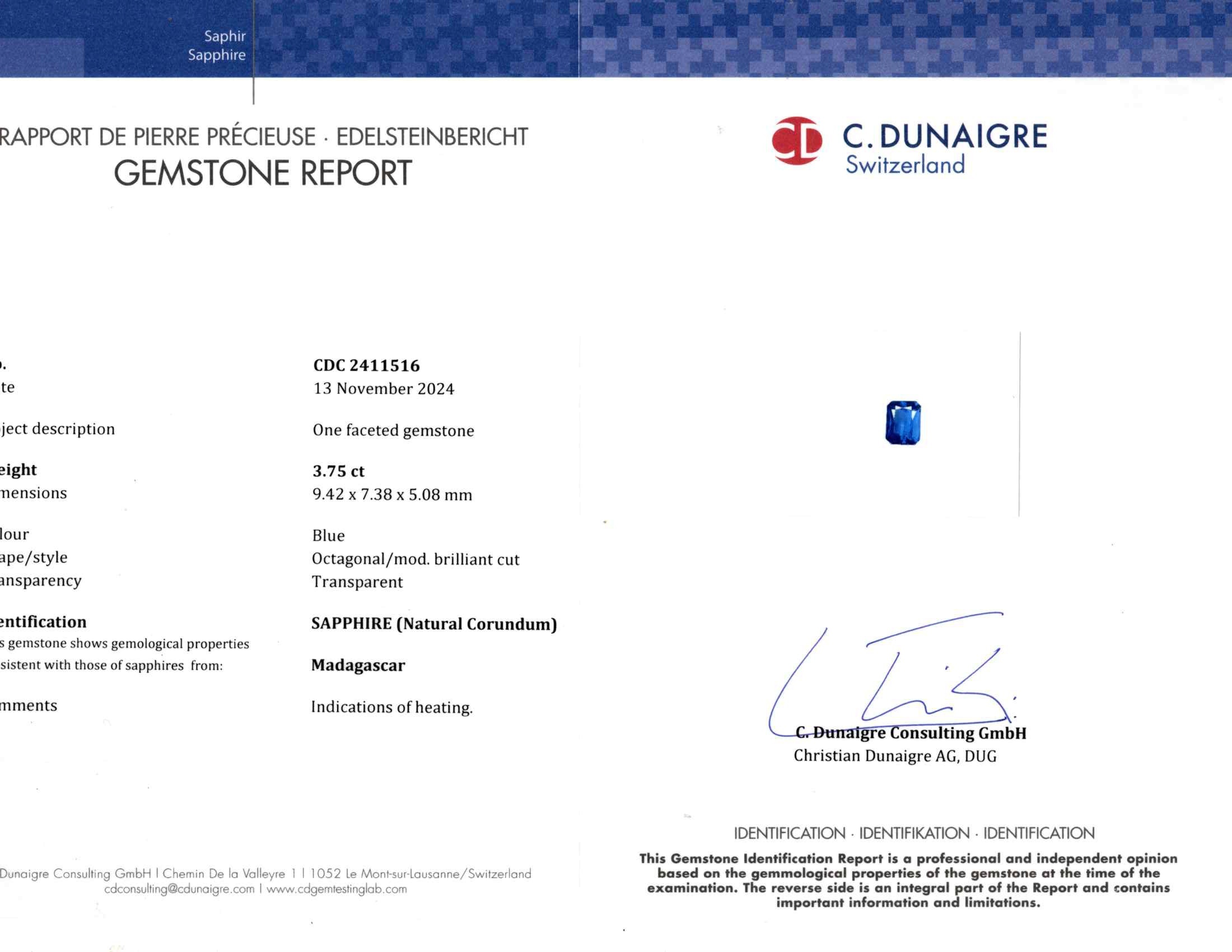 3.75 Ct. Blue Sapphire from Madagascar