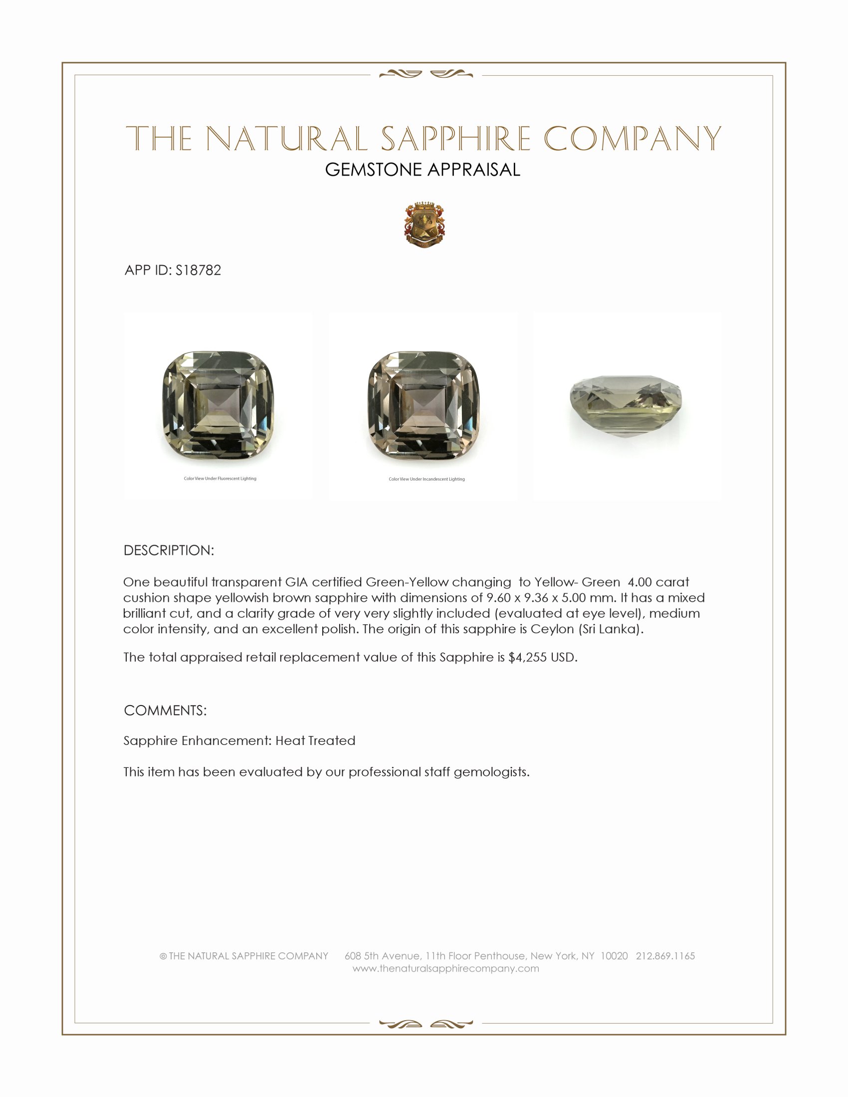 4.00 Ct. Yellowish Brown Sapphire from Ceylon (Sri Lanka)
