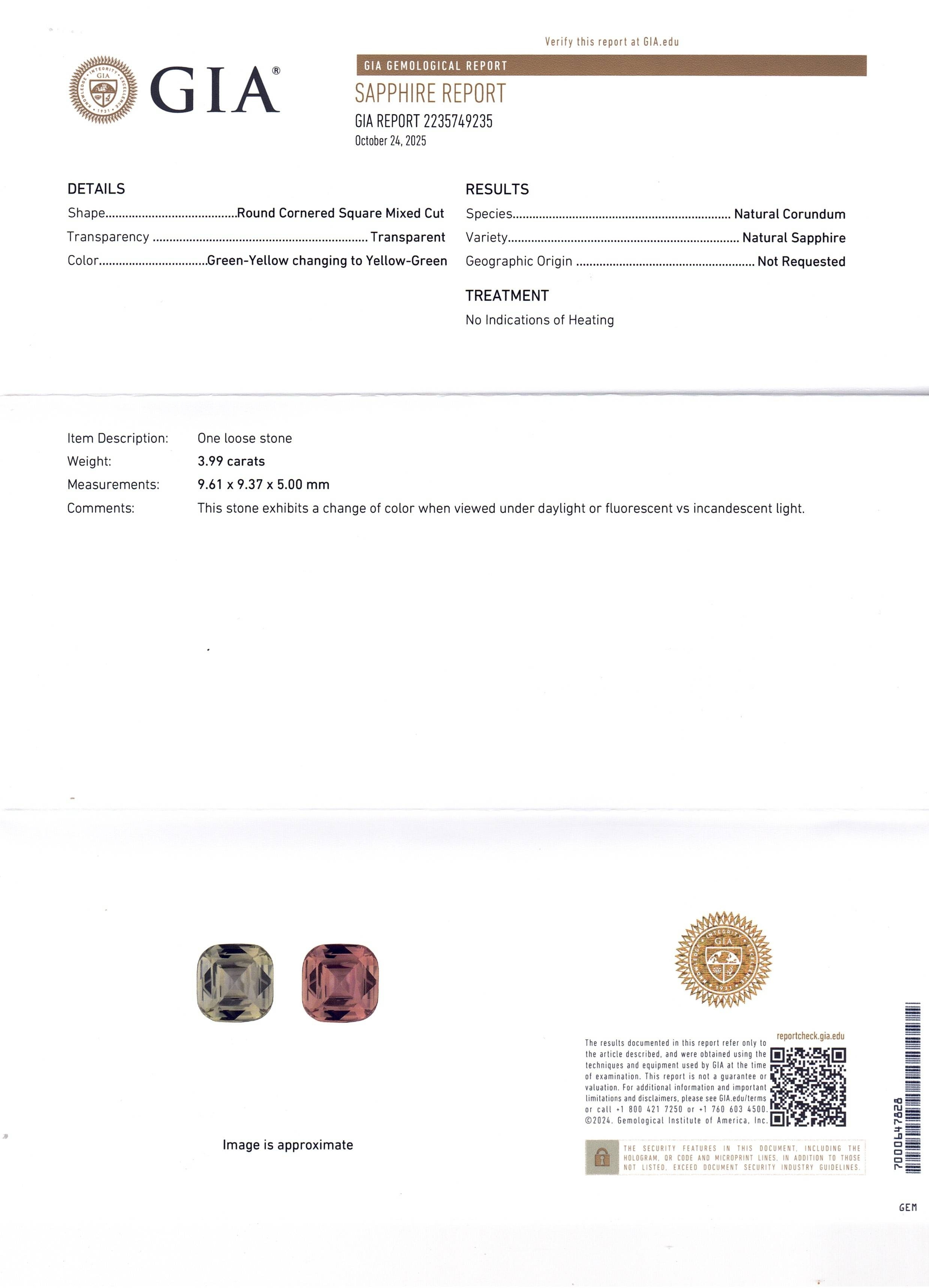 4.00 Ct. Color Change Sapphire from Ceylon (Sri Lanka)